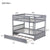 Gray Full Over Full Rubber Wood Bunk Bed with Trundle, Ladder, and Guardrails