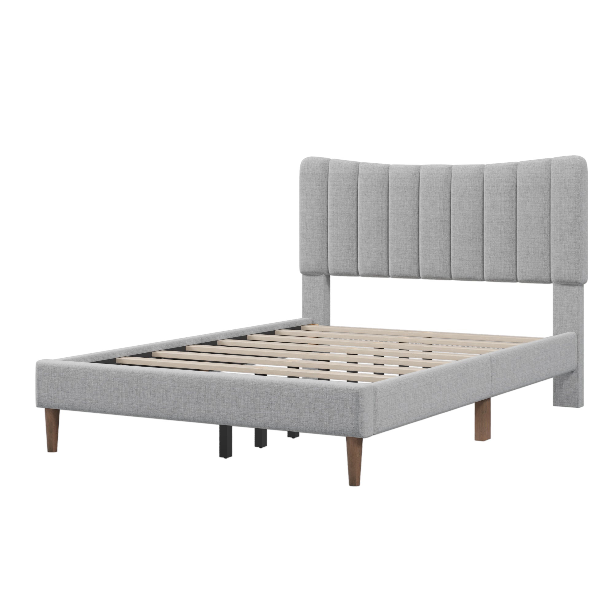 Gray Full Linen Upholstered Bed with Channel Tufting