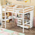 White Full Size Loft Bed with Desk, Storage Shelves, Drawers, and Built-in Ladder