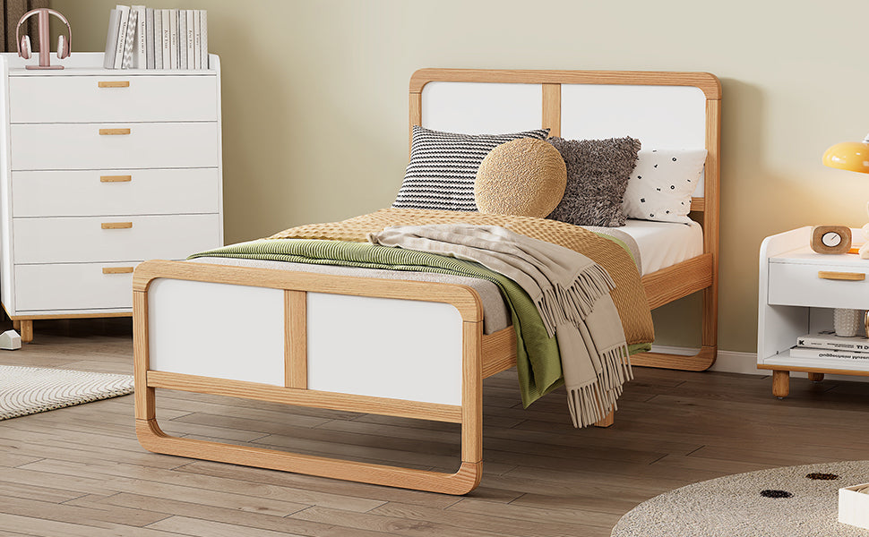 Twin Wooden Bed with White & Walnut Finish