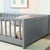 Gray Twin-Size Toddler Floor Platform Bed with Built-in Book Storage and Safety Guardrails