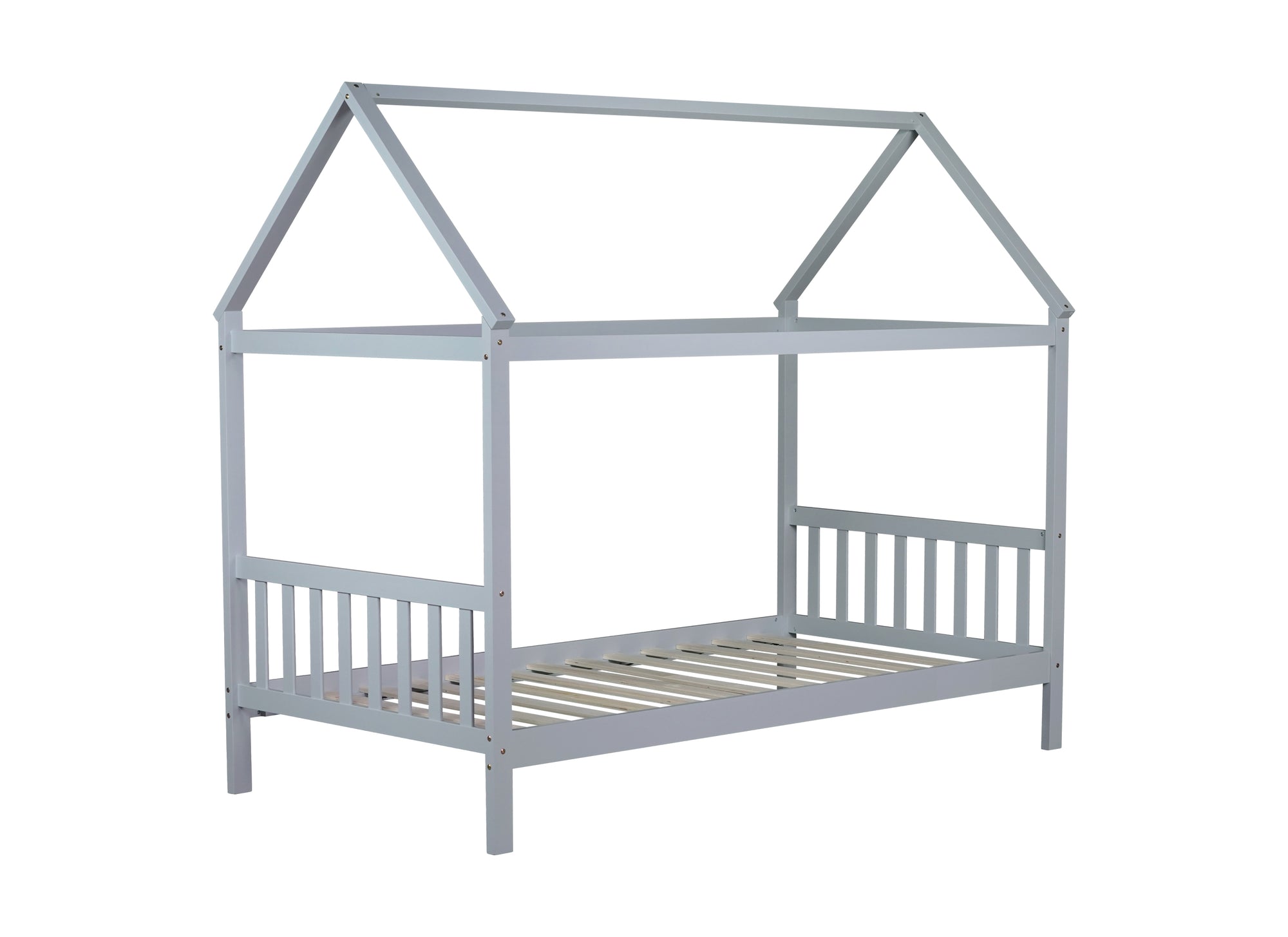 Light Gray Twin House Bed with Headboard and Footboard