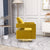 Open Back Mustard Chenille Swivel Accent Chair With Gold Stainless Steel Base