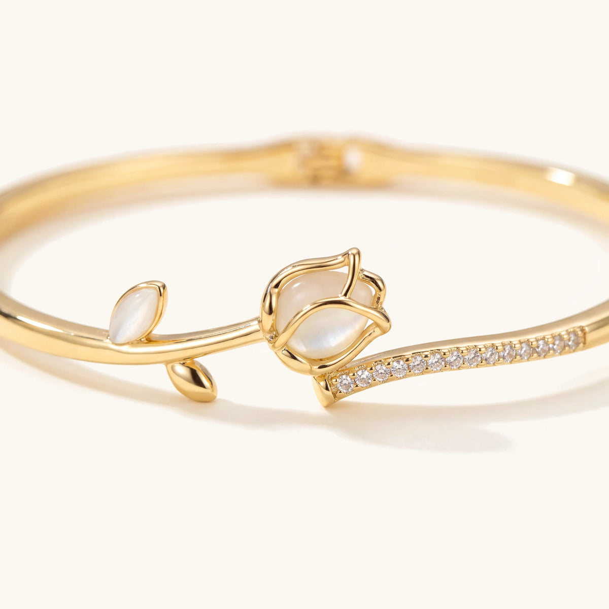 Elegant Tulip Opal Diamond Accented Bracelet, close-up of the opal tulip