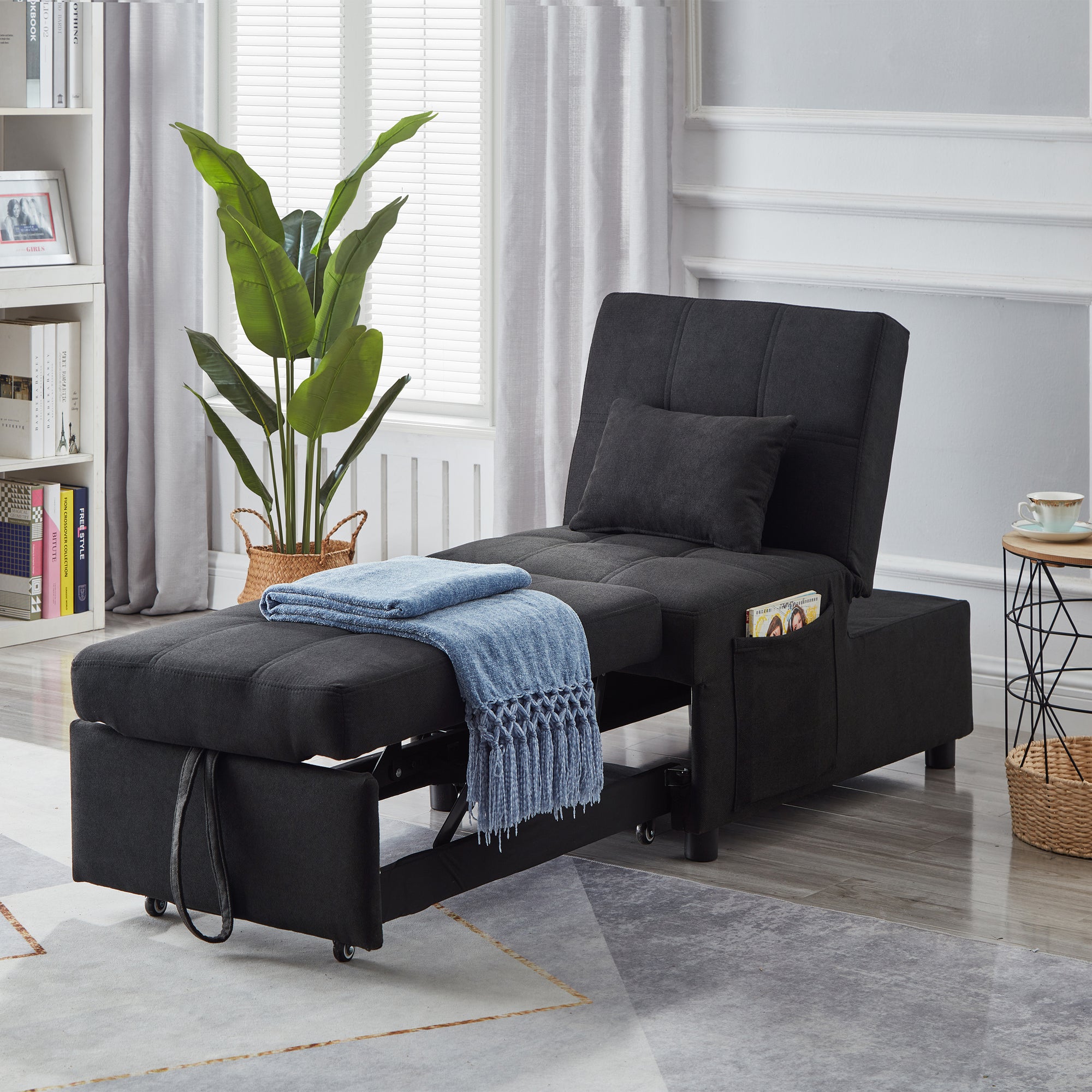 Convertible Black Fabric Single Sofa Bed