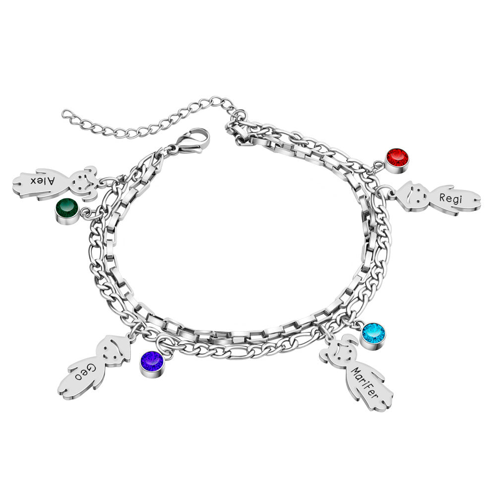 Linked Family Charm with Birthstone Bracelet