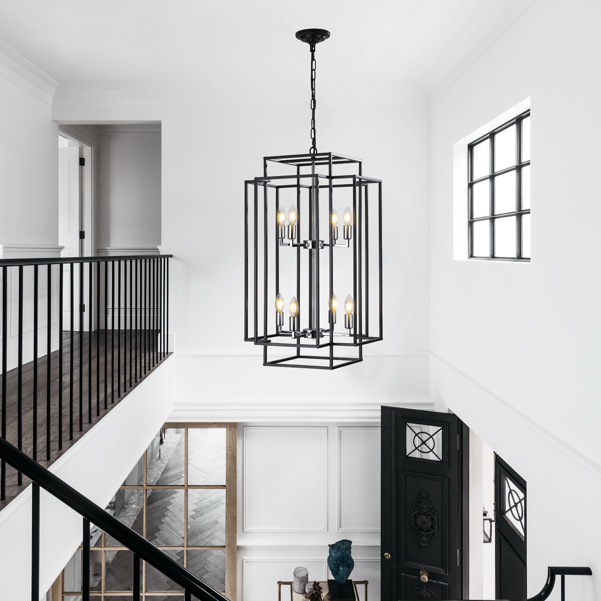 8-Light Farmhouse Chrome Foyer Chandelier