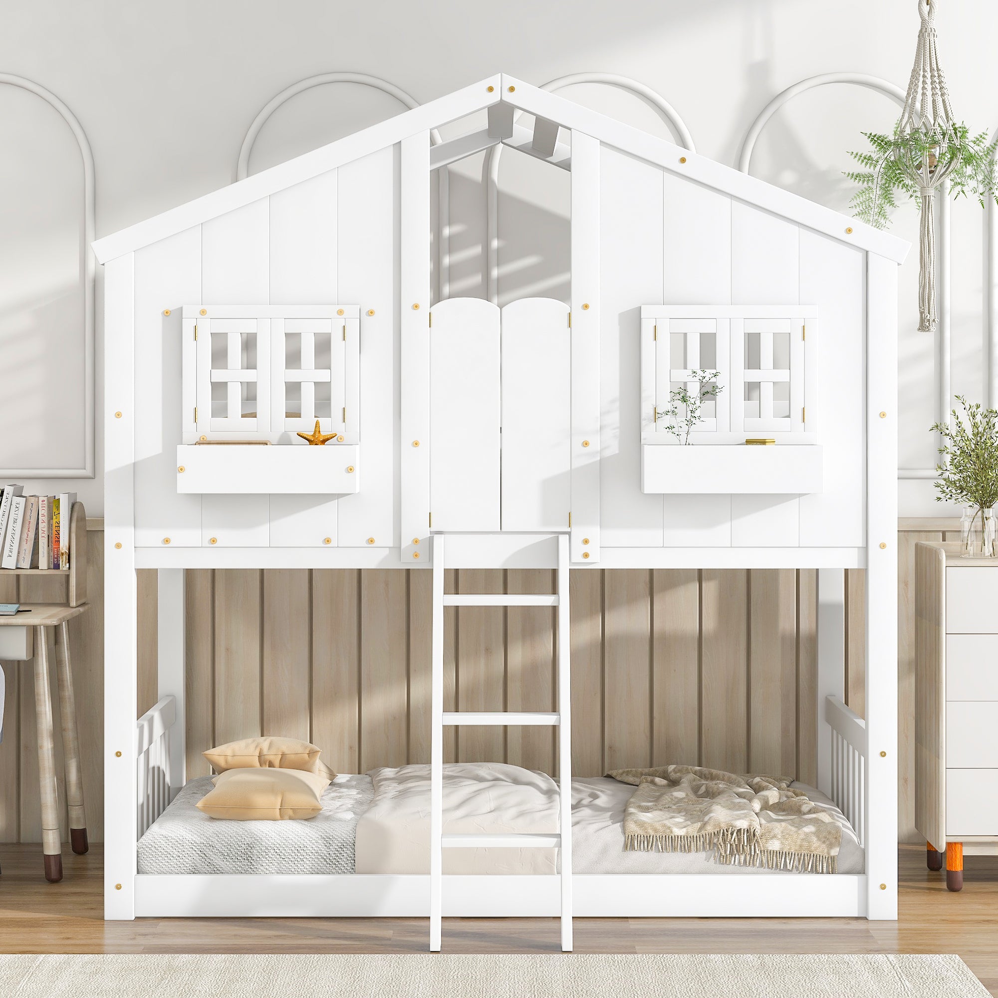 White Twin Over Twin Tree House Inspired Bunk Bed