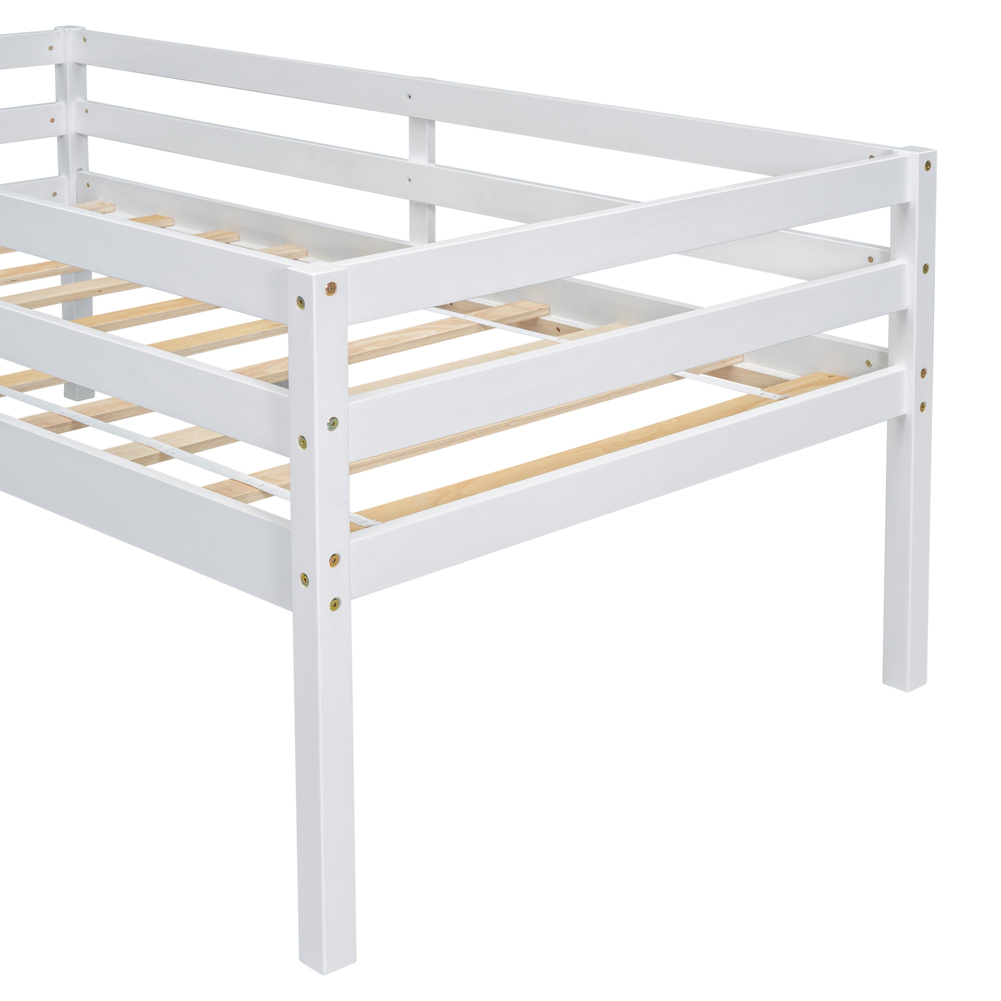 Twin Size Low Loft Bed with Slide, Ladder & Safety Guardrails in White