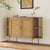 Elegant Curved 2-Door Dining Cabinet with Gold Trim and Woven Rattan Doors In Natural