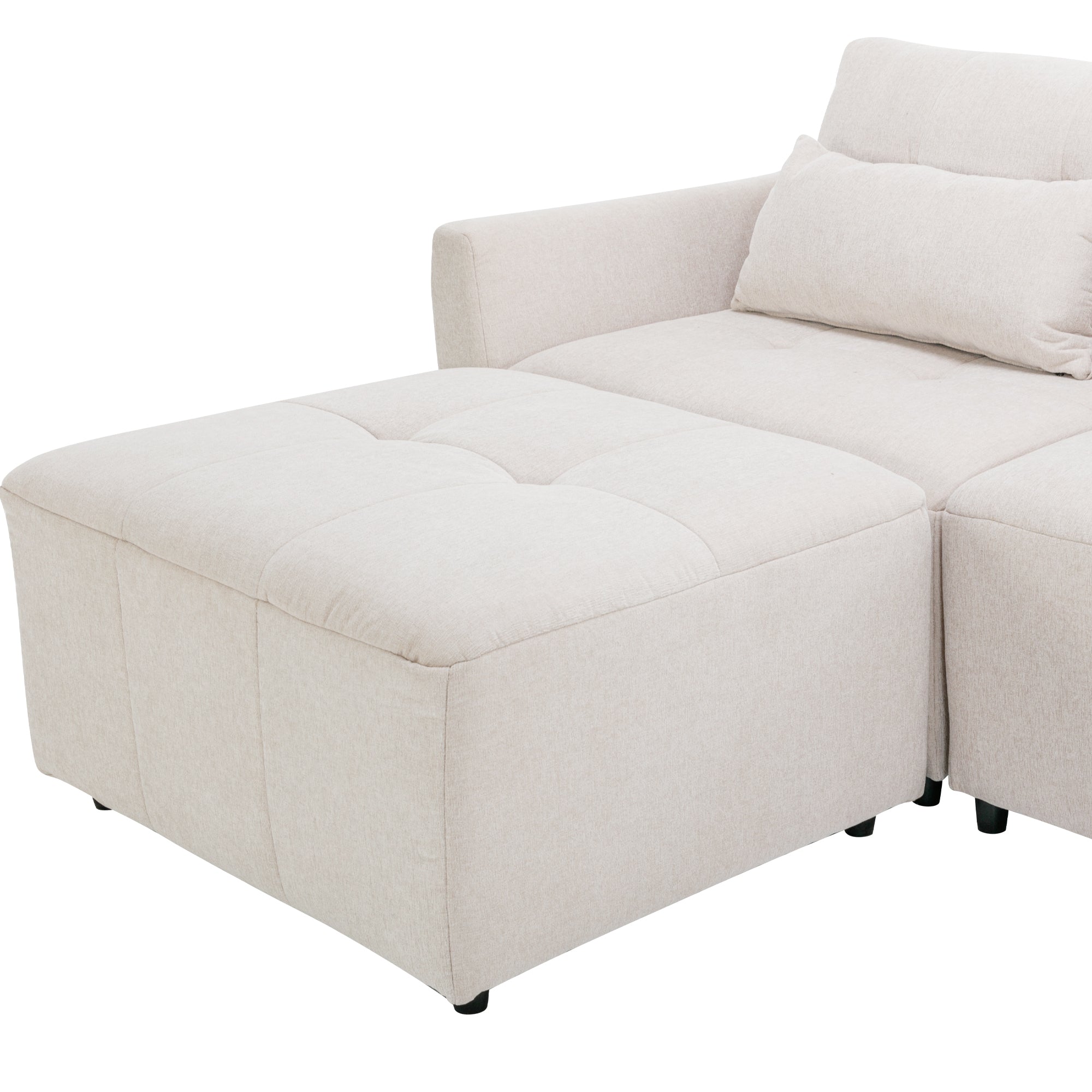 Khartoum Sectional Sofa with Movable Ottoman in Beige Chenille