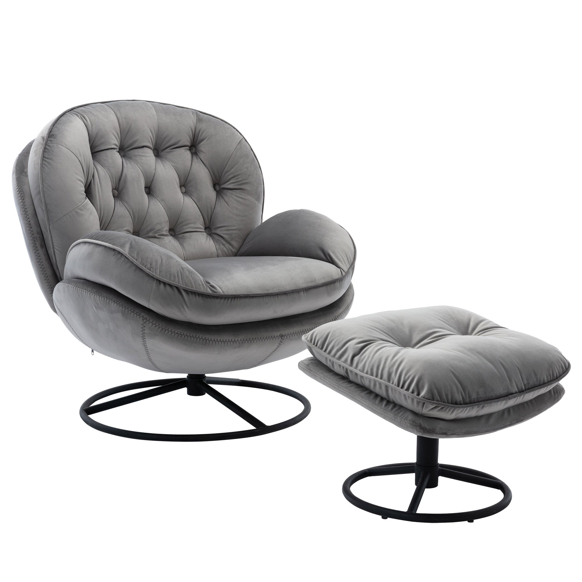 Gray Upholstered Accent Chair with Ottoman