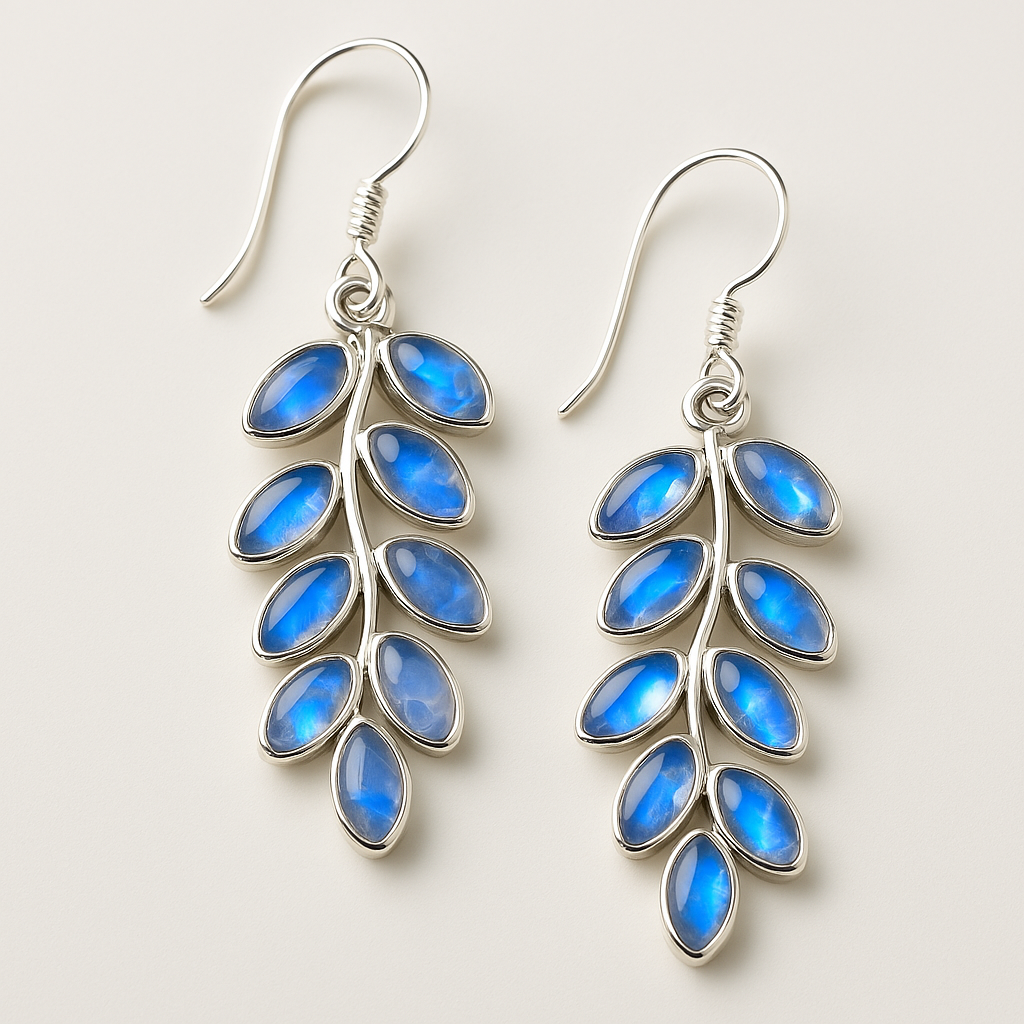Sparkling moonstone moon earrings