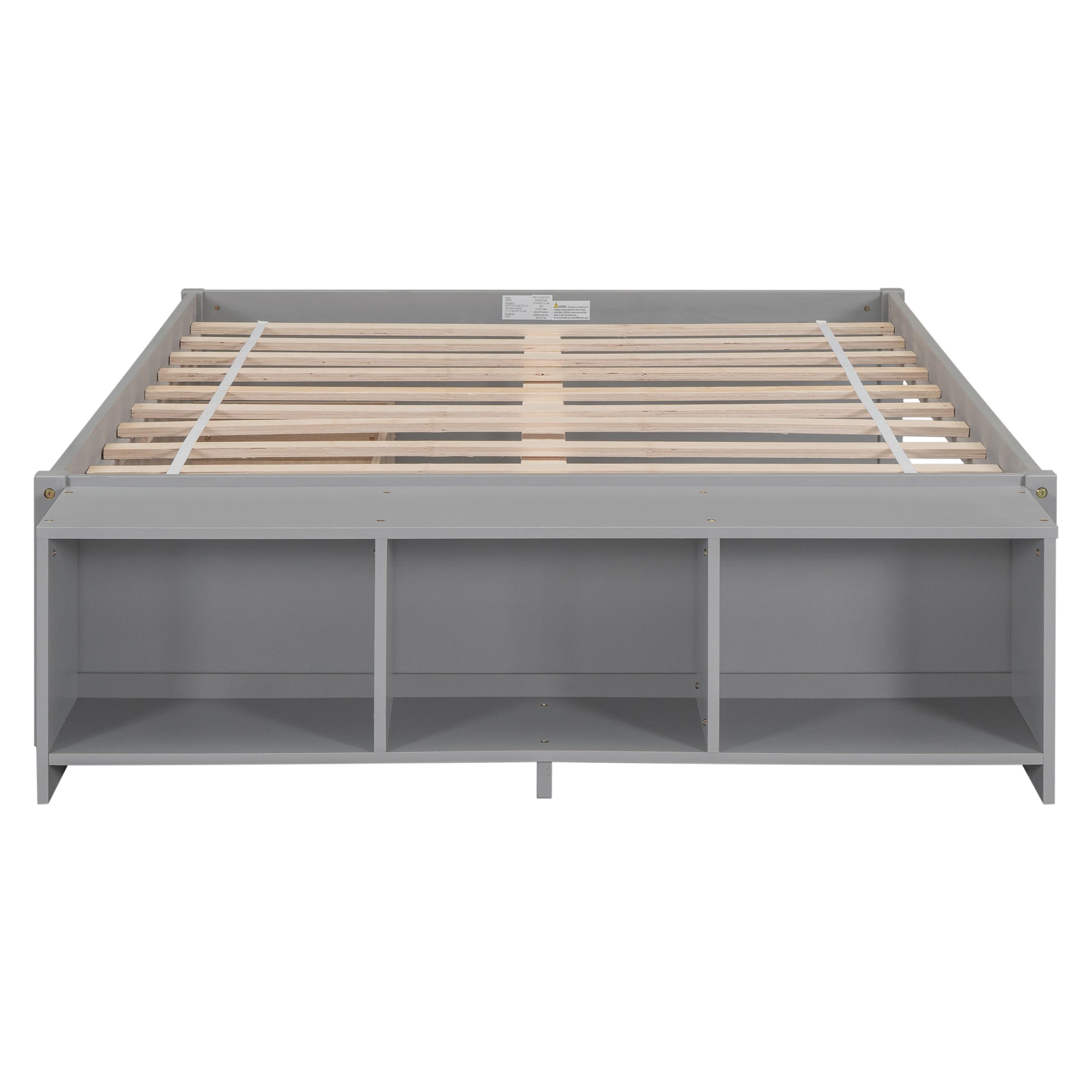 Gray Full Size Bed with Storage Case, 2 Storage Drawers and Lengthwise Support Slat