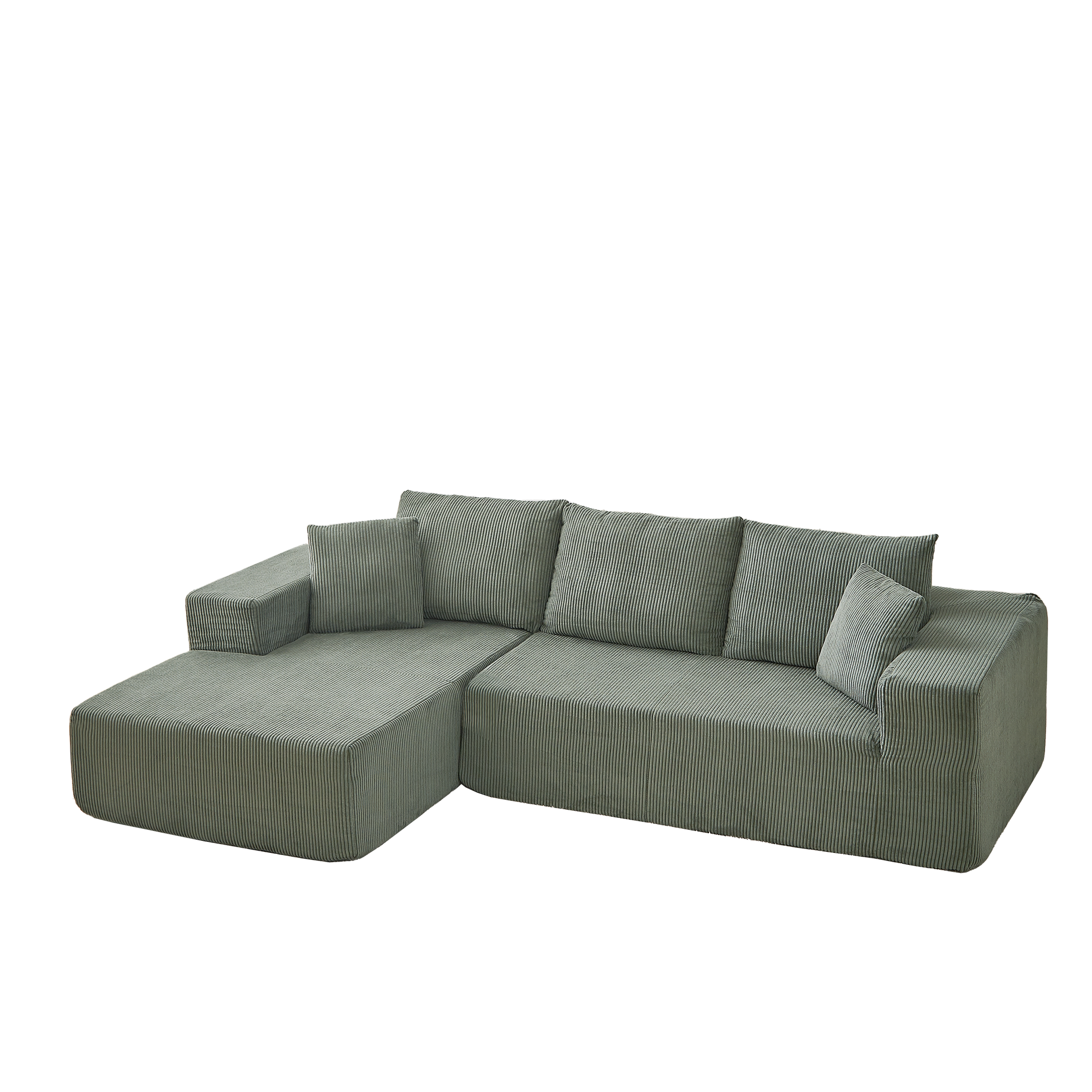 Modern Corduroy Upholstered Modular Sectional Sofa Set With Free Combination Design And Five Pillows In Green