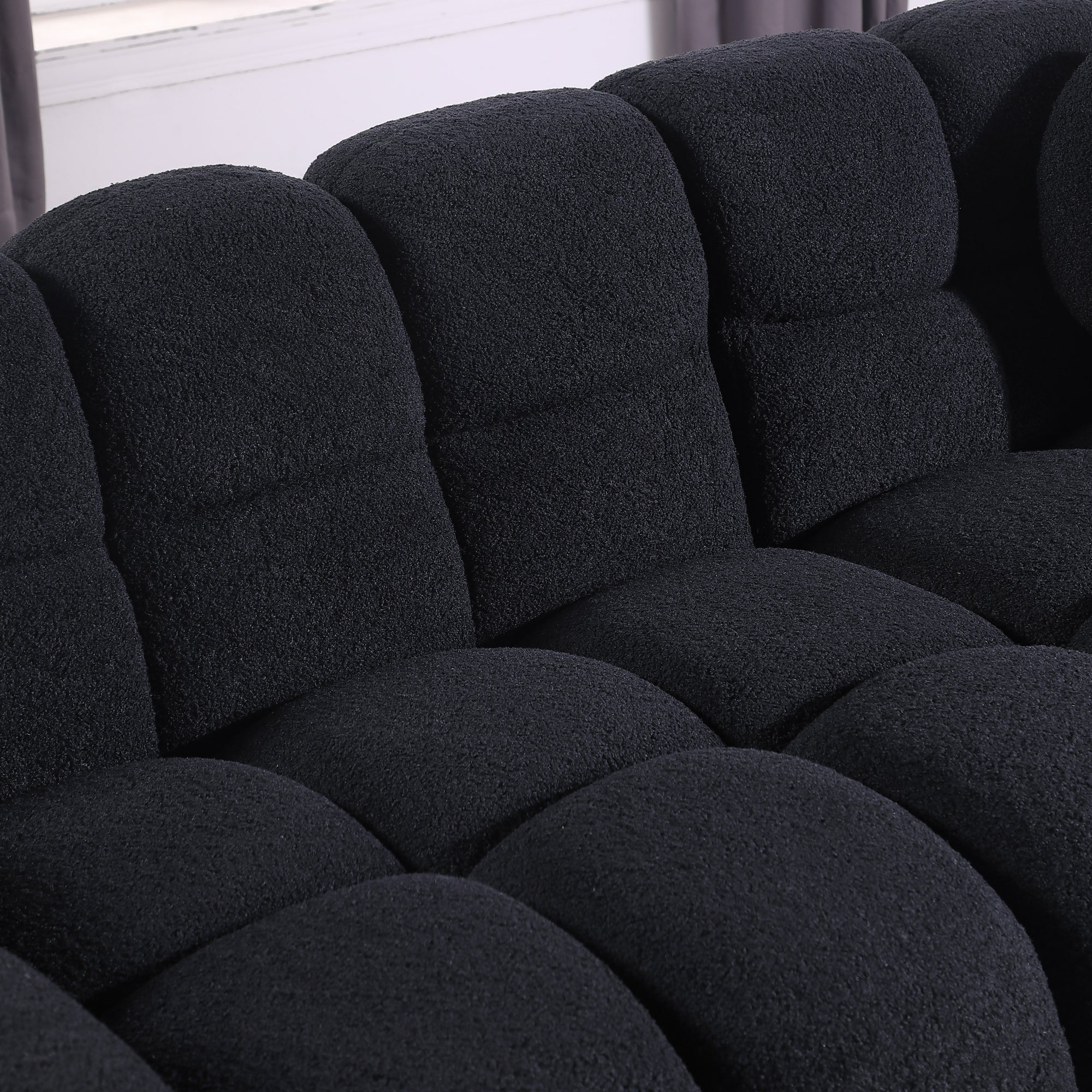 Black Boucle Rolled Arm Marshmallow Sofa