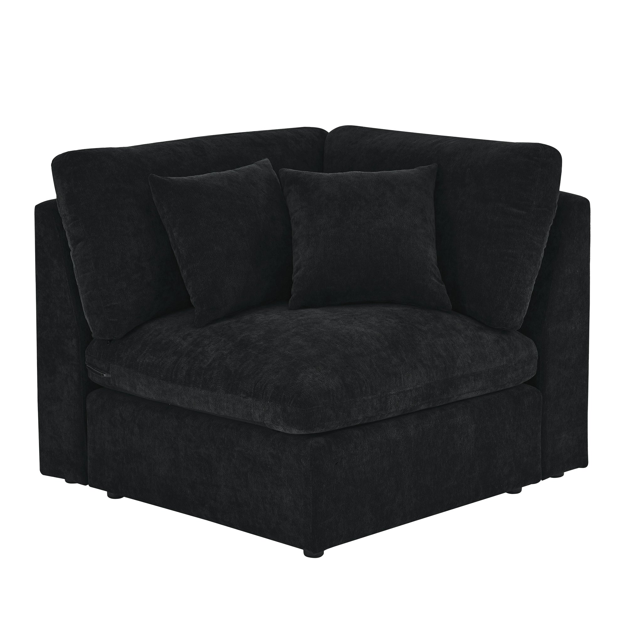 Ababa Chenille L-Shaped Sectional Sofa in Black