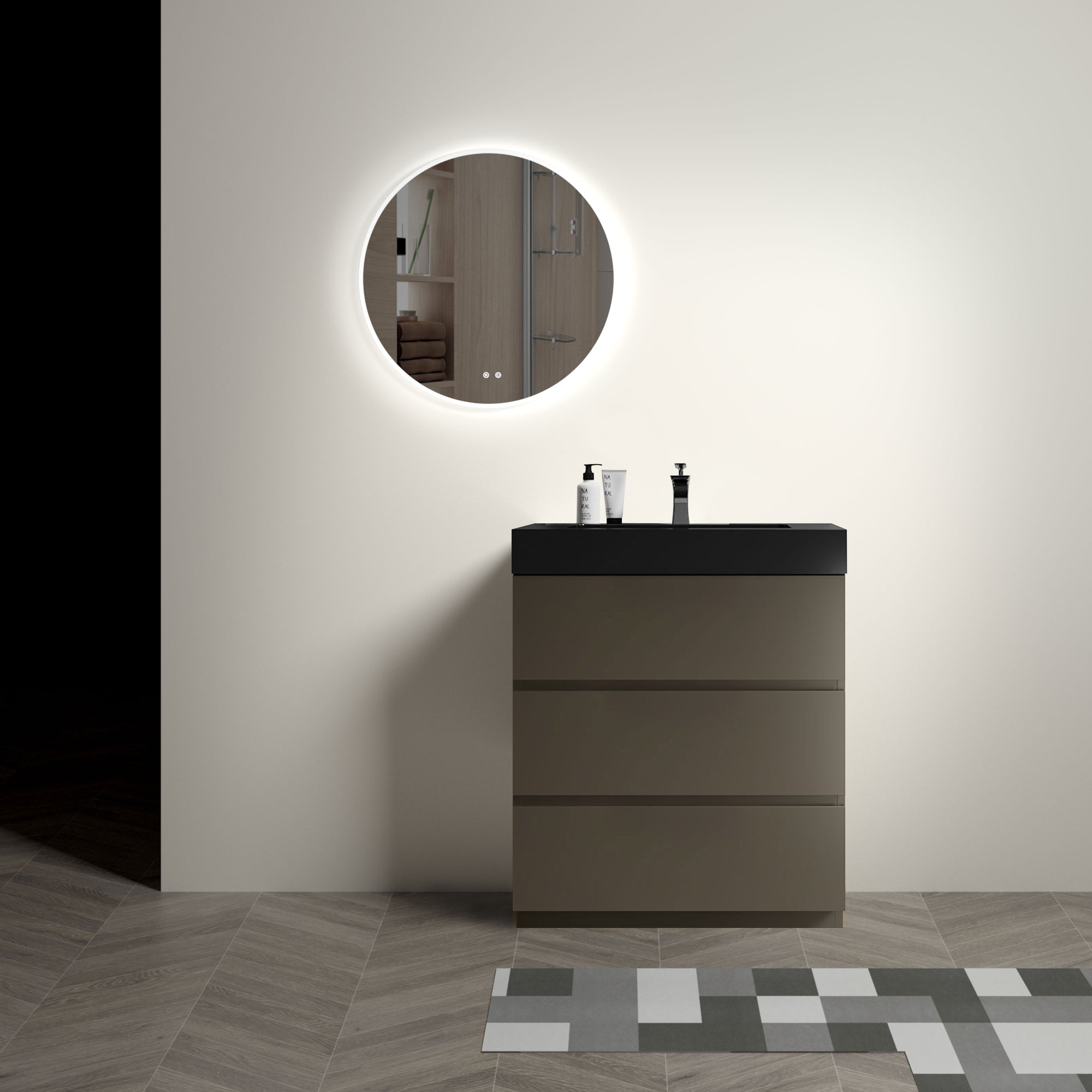 30 Gray Bathroom Vanity with Sink, Large Storage Freestanding Design, One-Piece Black Sink Basin, Pre-assembled In Gray