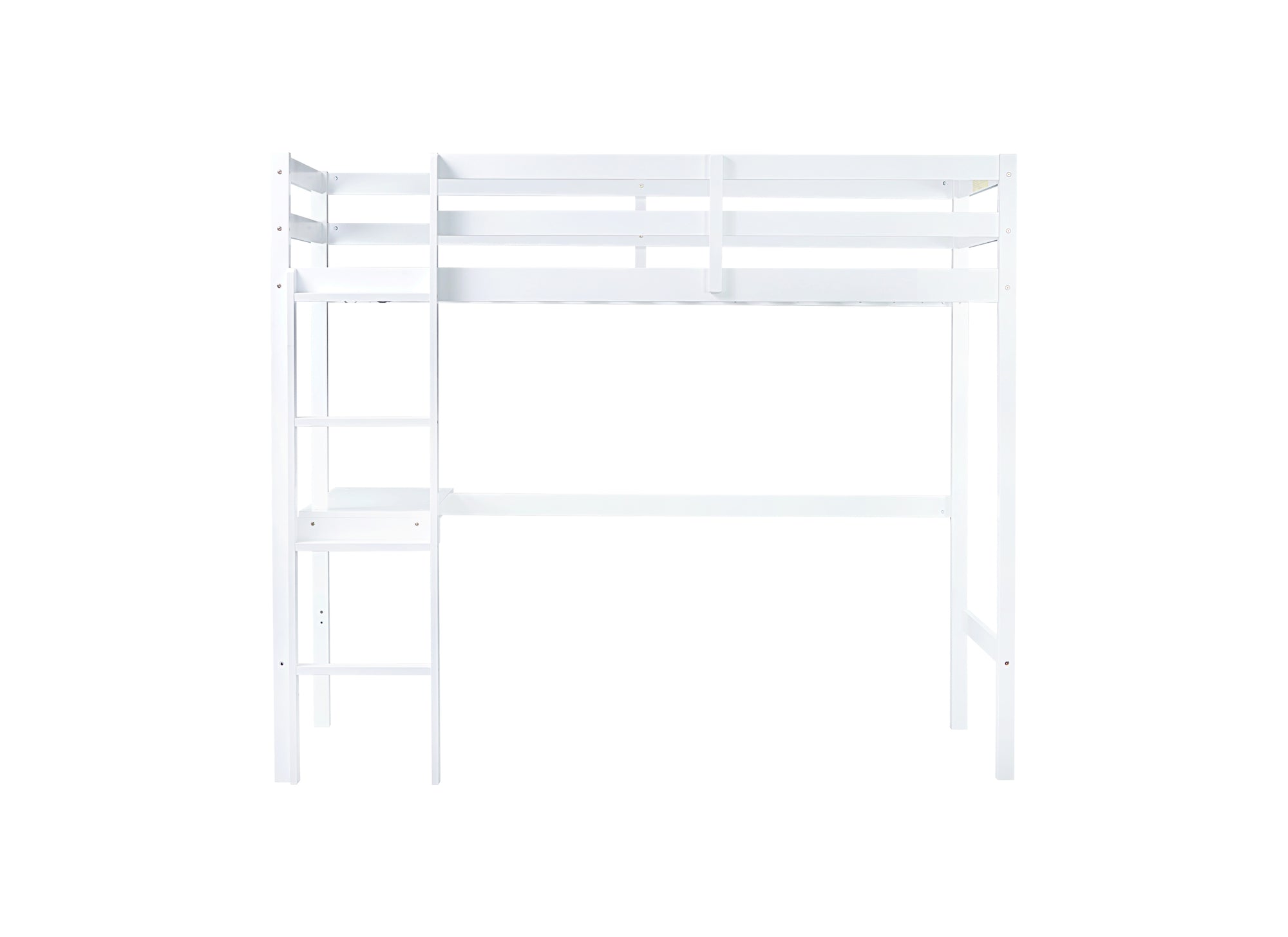 White Twin High Loft Bed For Kids with Built-in Desk in Rubber Wood Construction