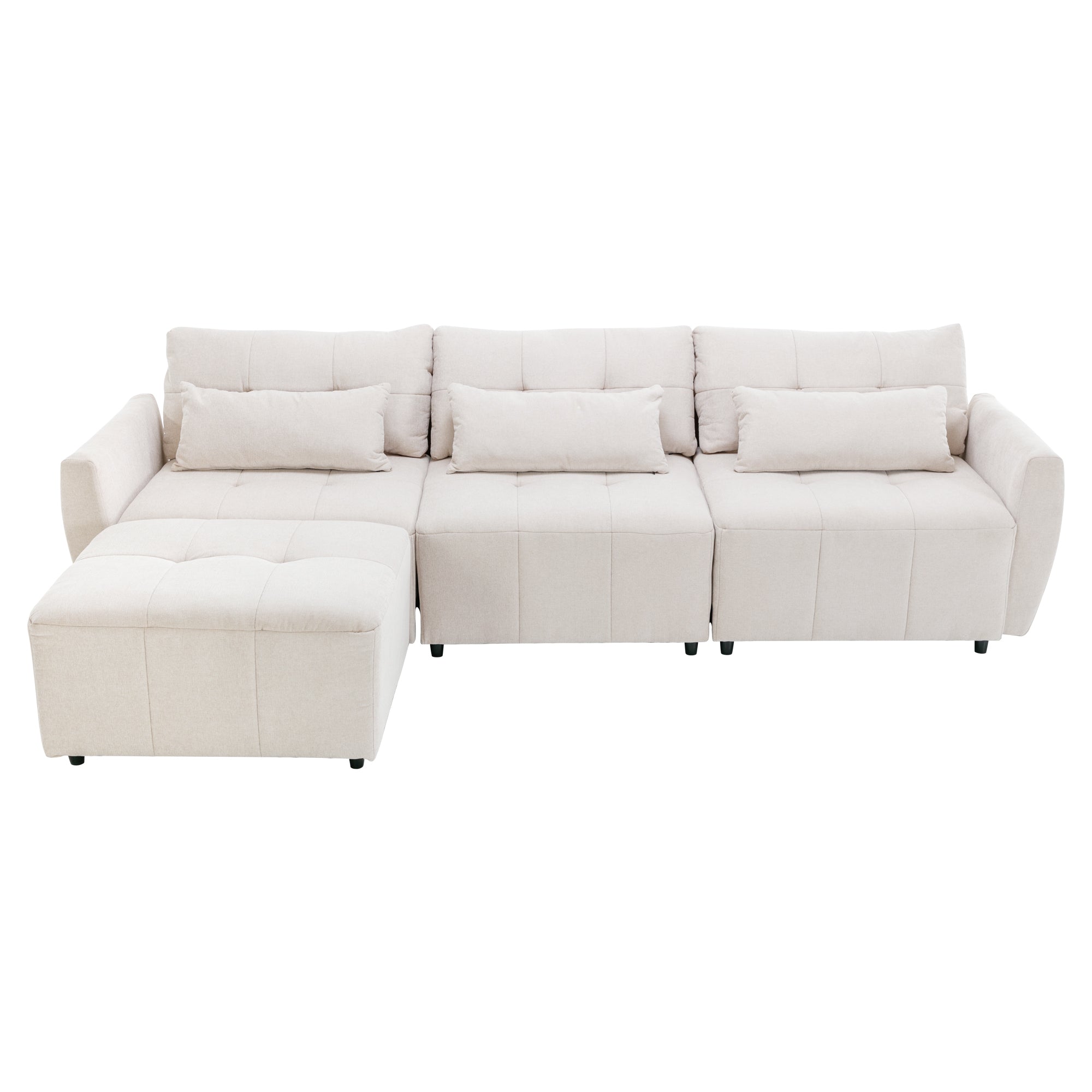 Khartoum Sectional Sofa with Movable Ottoman in Beige Chenille