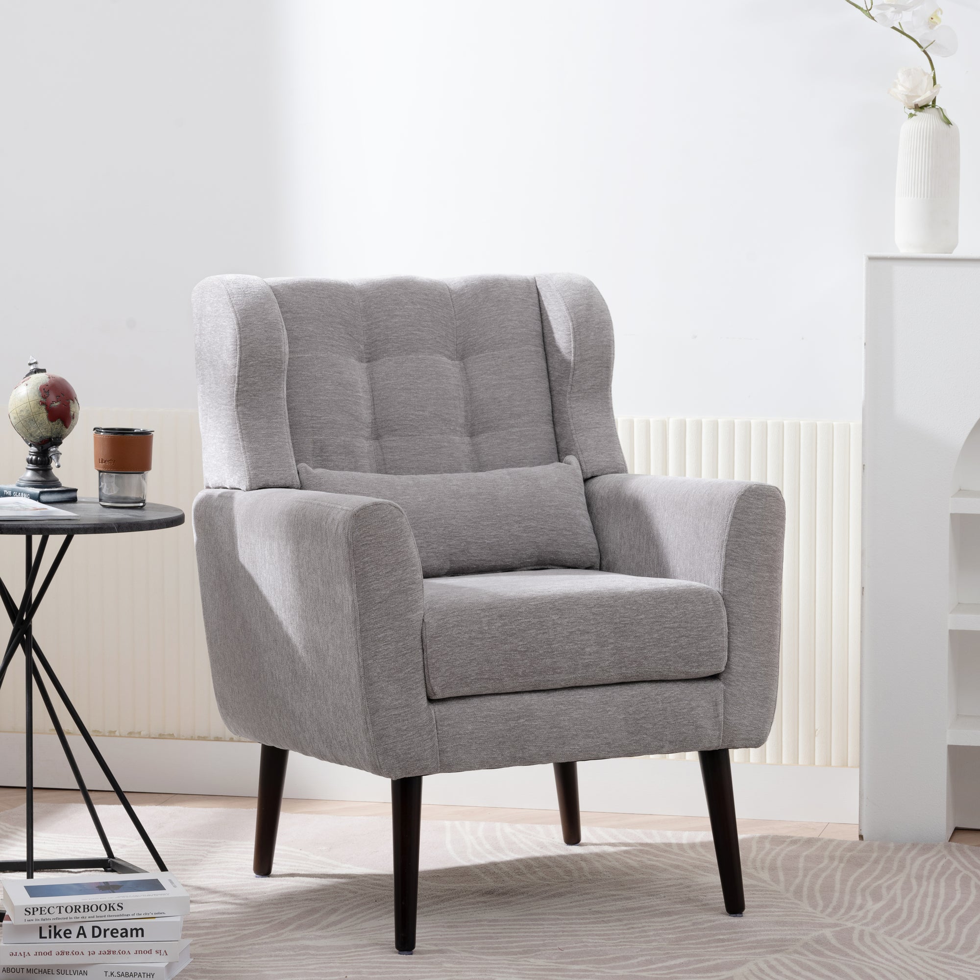 Modern Accent Chair - Stylish Chenille Armchair for Living Room, Gray Upholstered Comfort