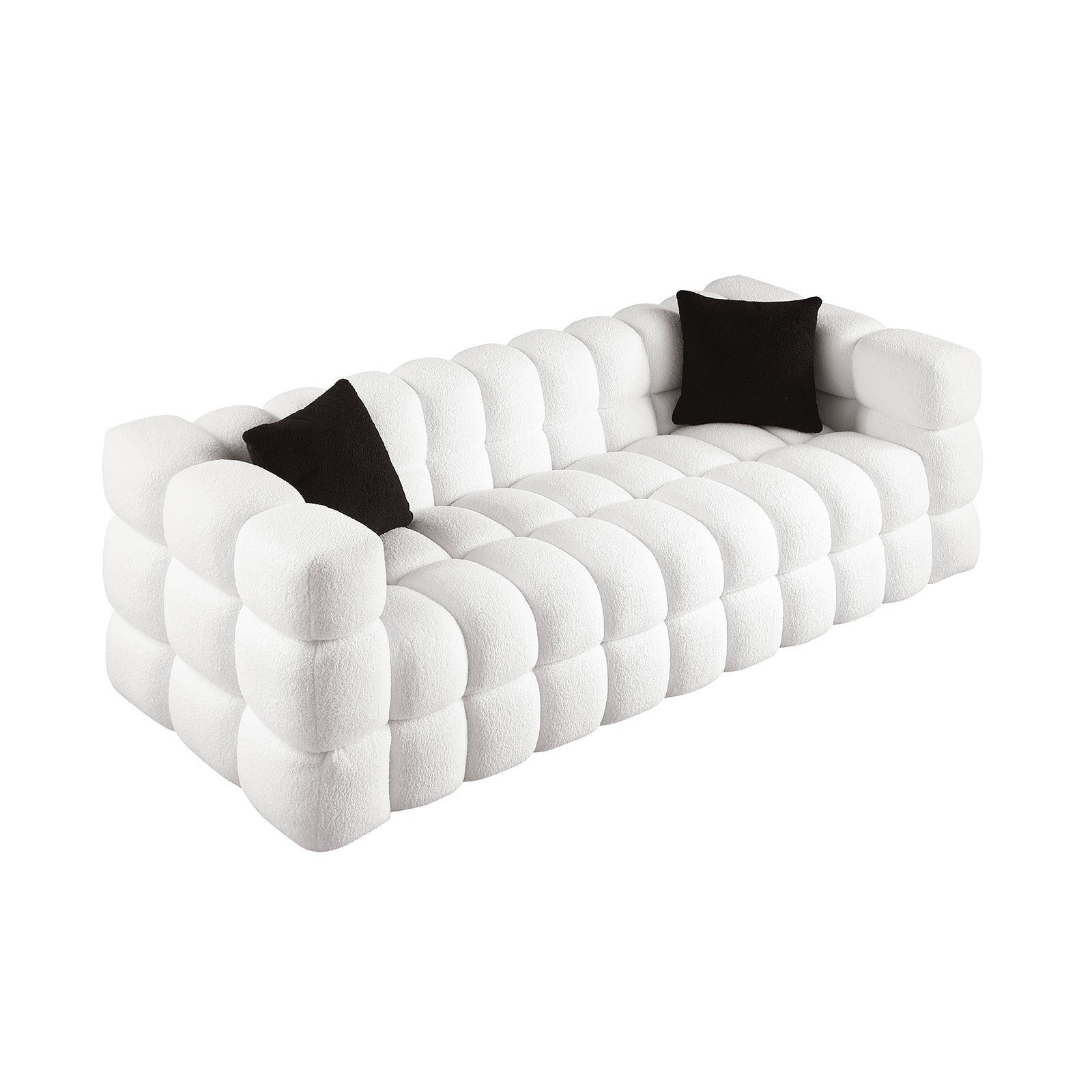 White Boucle 5-Seater Marshmallow Loveseat Sofa