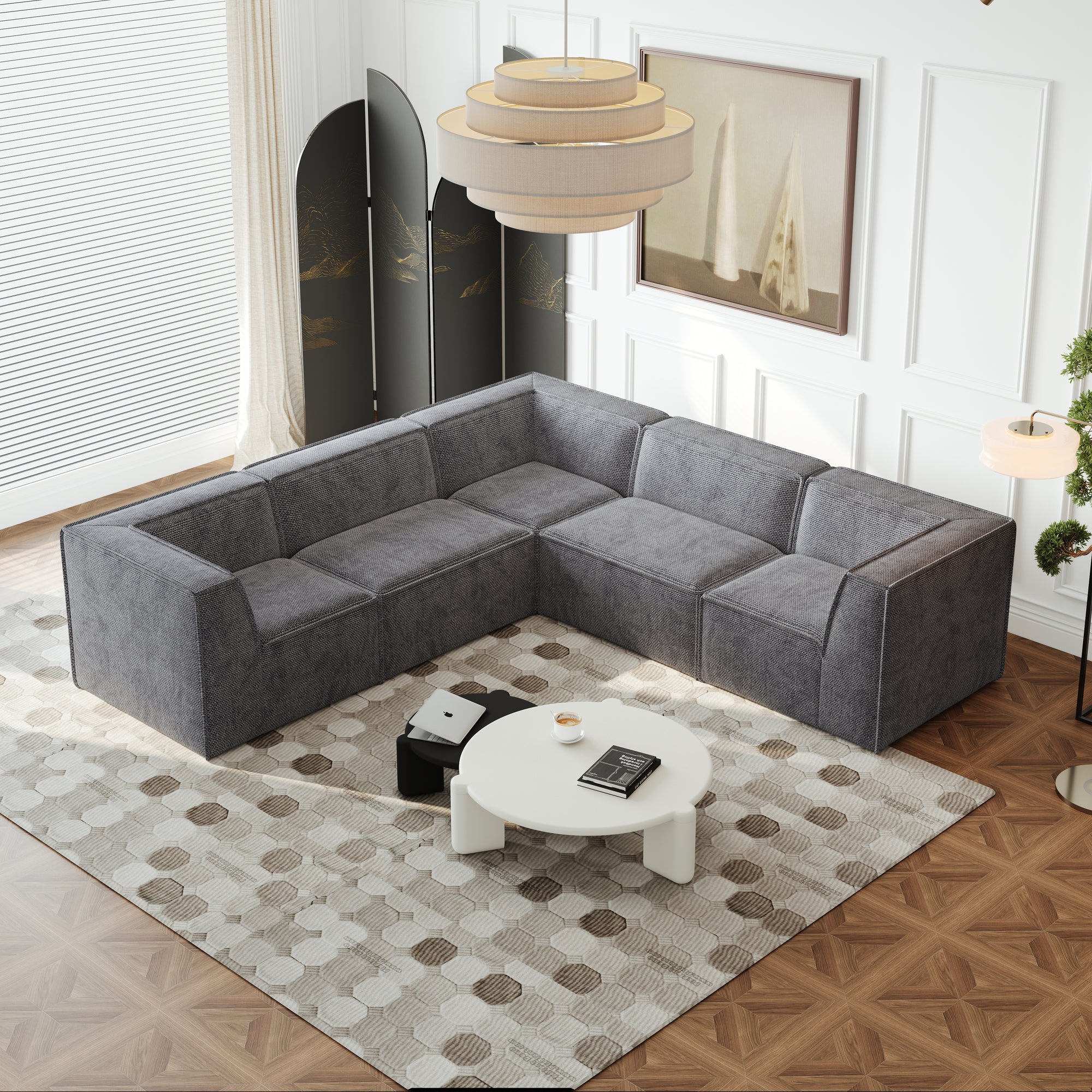 Kinshasa 5-Seat Modular Chenille Sofa in Gray