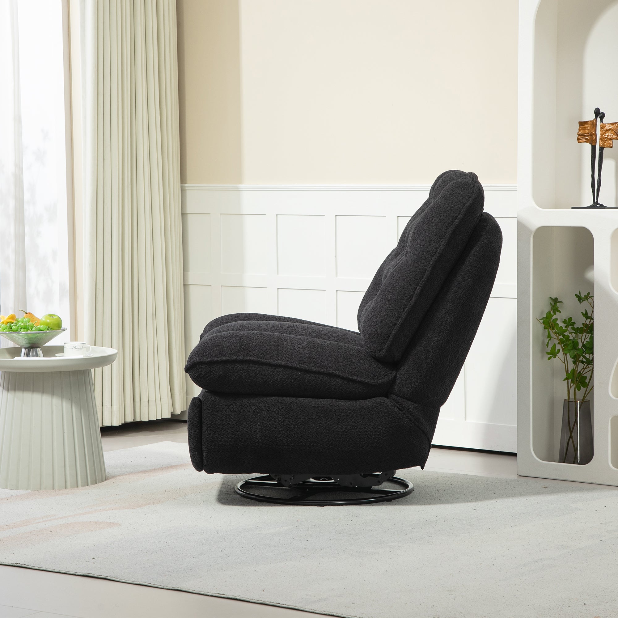 Black Upholstered Push-Back Recliner with Glider & Swivel