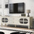 Modern TV Stand for TVs Up to 75 Inches with Fluted Glass Doors and Solid Wood Legs In Antique White