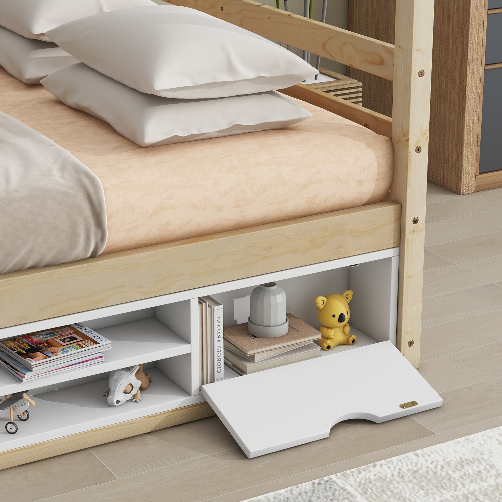 Full Size Bed with Roof, Bedside Shelves, and Under Bed Storage