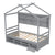 Gray Twin House Bed with Roof Frame, Bedside Shelves & Under-Bed Storage Unit