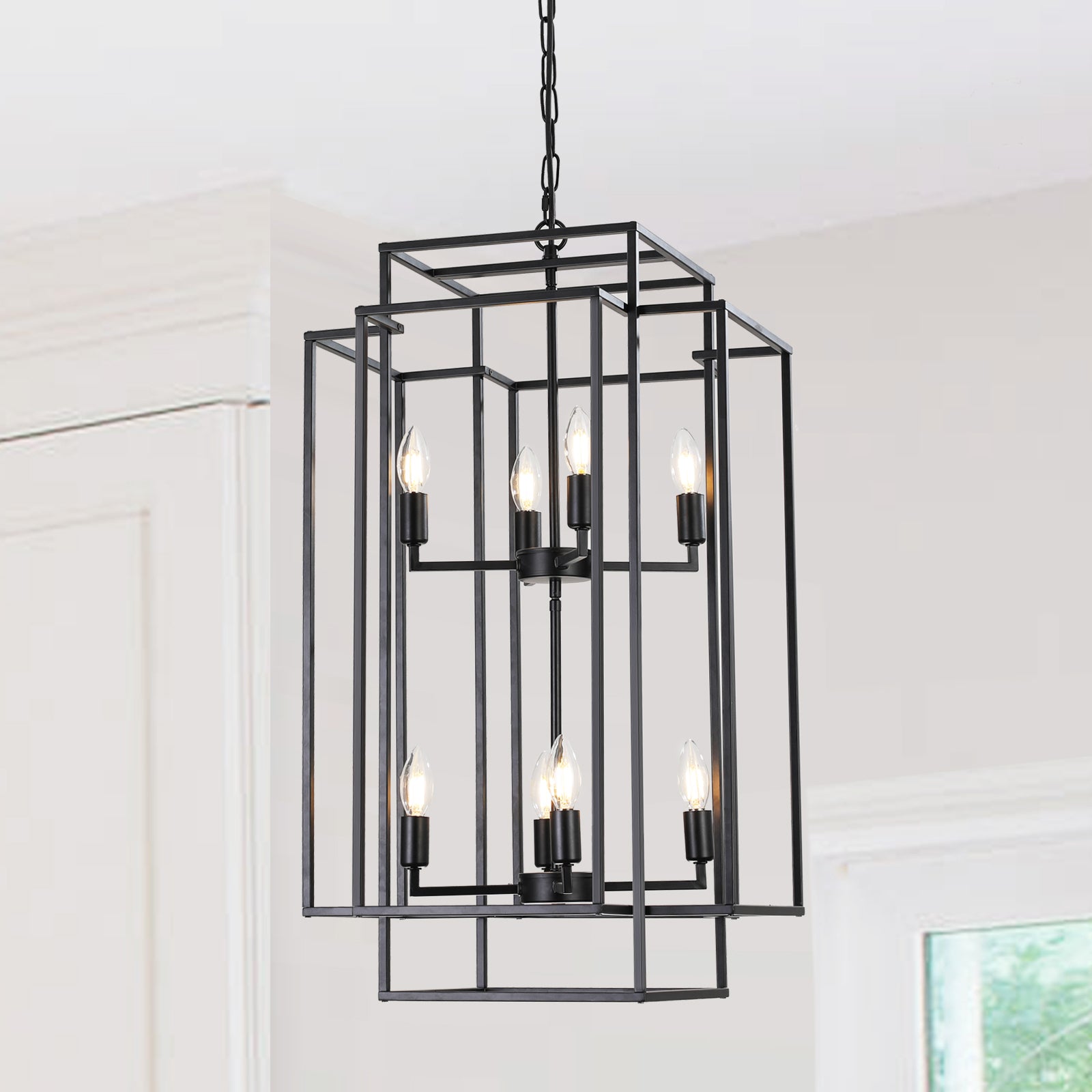 Industrial Tiered 8-Light Farmhouse Lantern Chandelier