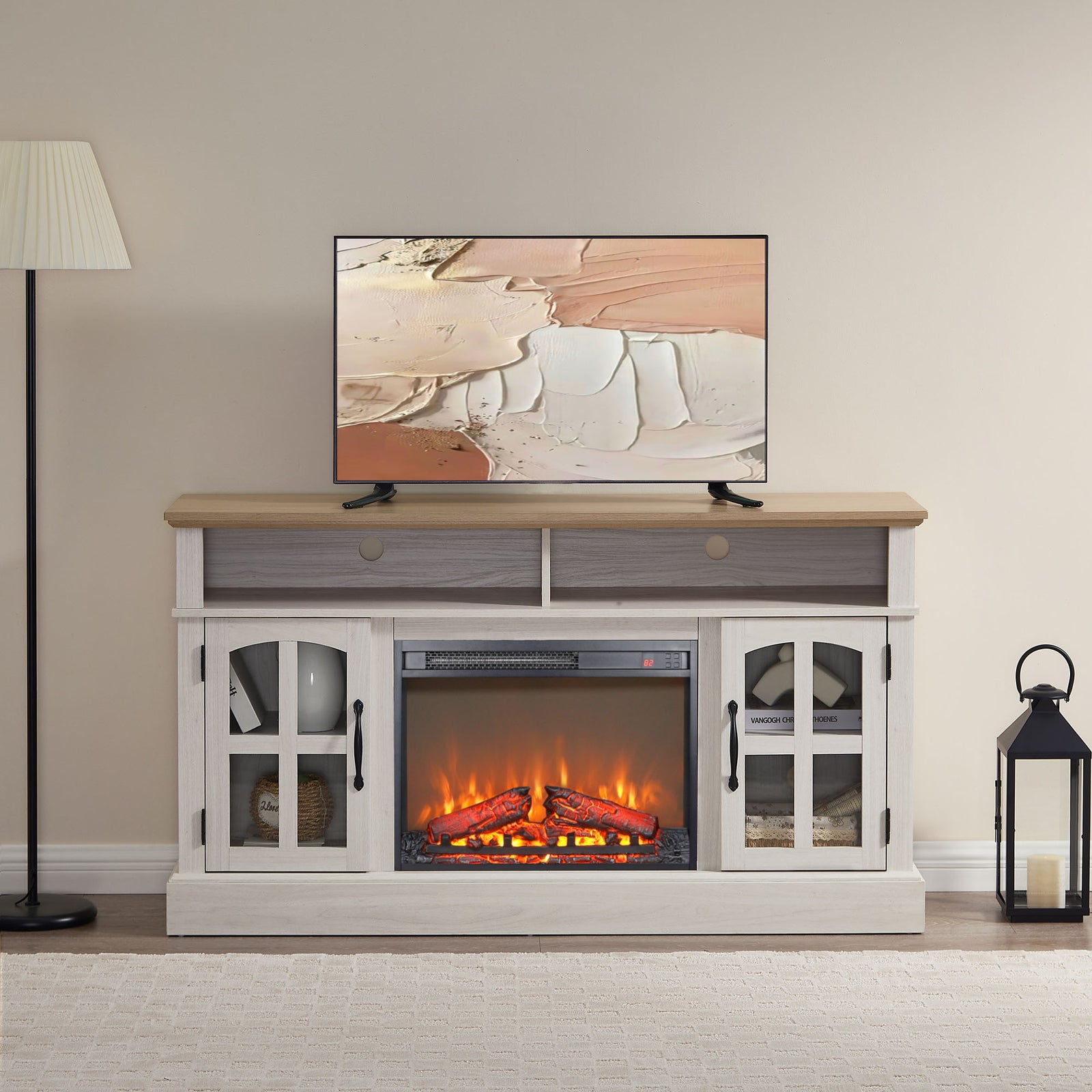 58" Jasmin White Fireplace TV Stand with 23" Electric Fireplace for TVs Up to 70"