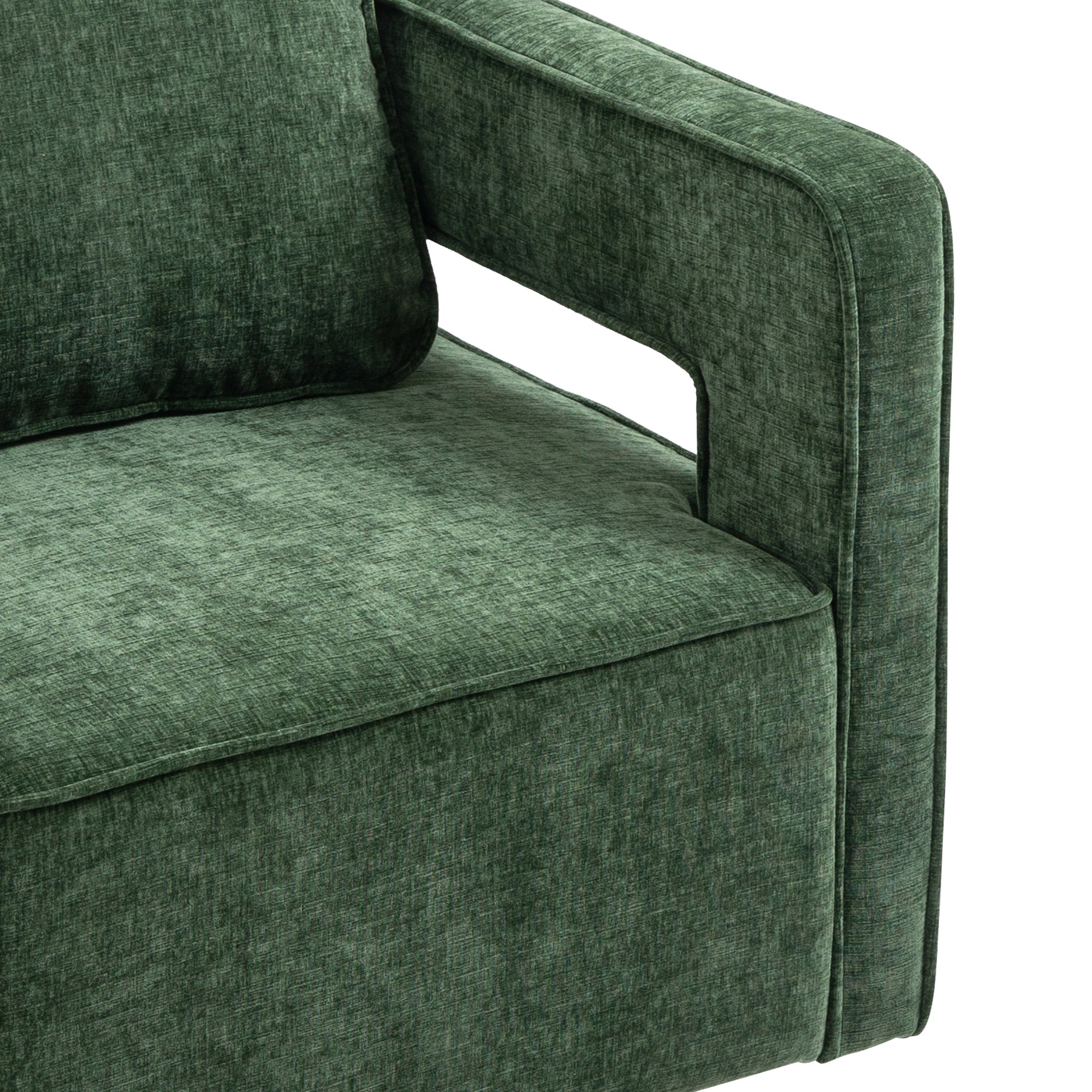 Open Back Chair Green Chenille Swivel Accent Chair With Gold Stainless Steel Base