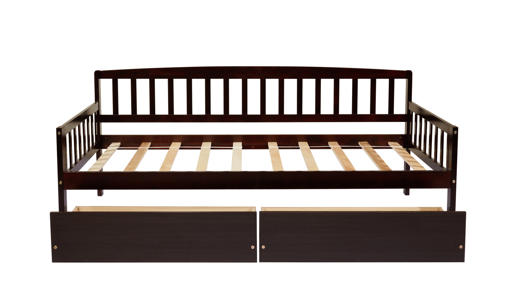 Espresso Tones Twin-Size Pine Wood Daybed with Storage Drawers