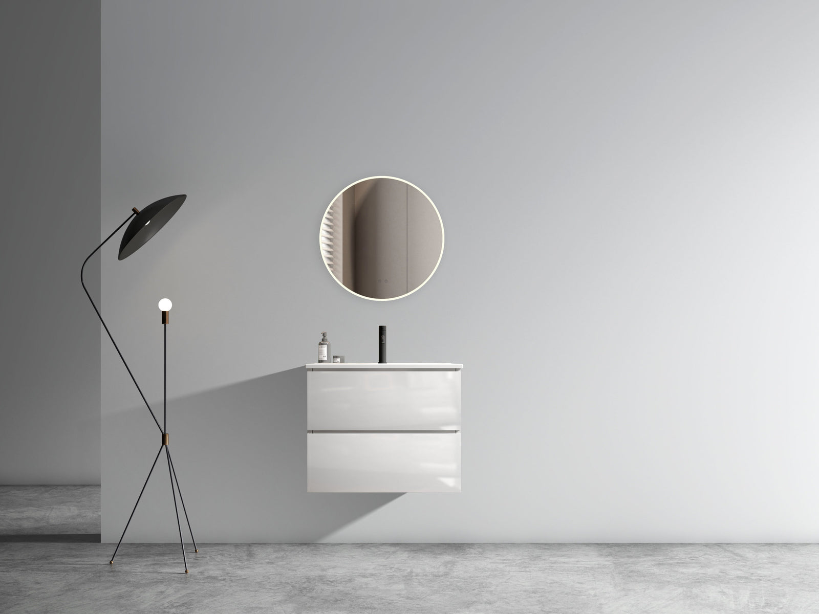 THE FURNITURE CO. Vanity Default Wall Mount 24 Inch White Glossy Bathroom Vanity with Ceramic Sink Large Storage Floating Vanity for Modern Bathroom In White