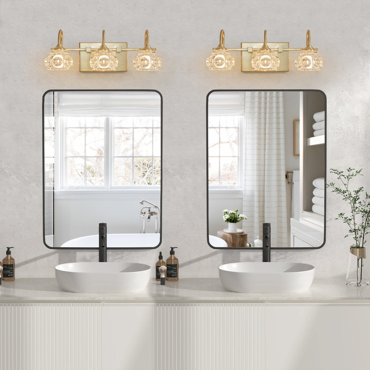 3-Light Gold Modern Crystal Bathroom Vanity Light