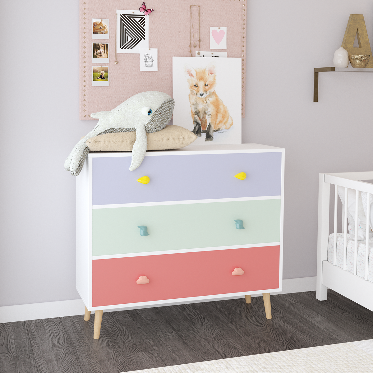 32&quot; Colorful Kids 3 Drawer Dresser &amp; Nightstand