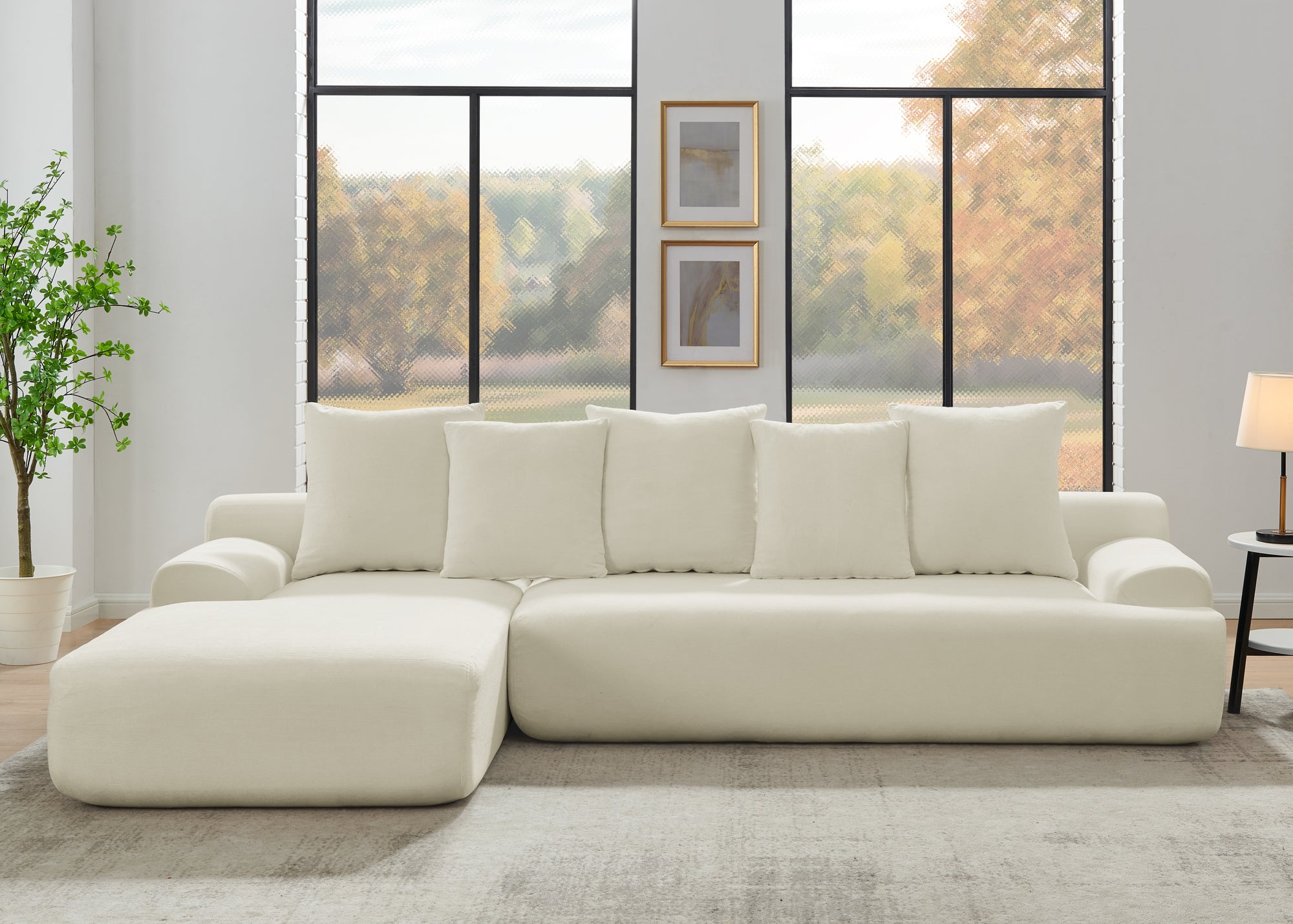 Durban 4-Seat Velvet Modular Sofa in Beige