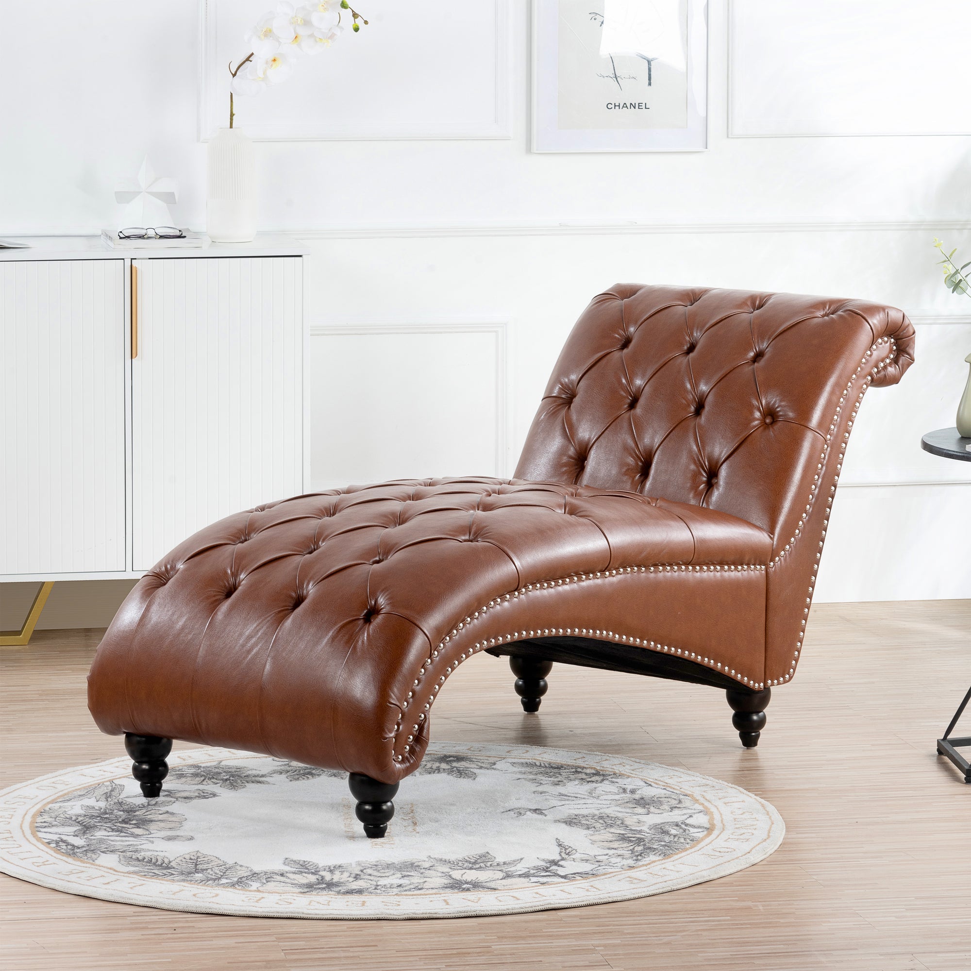 Brown Faux Tufted Armless Chaise Lounge