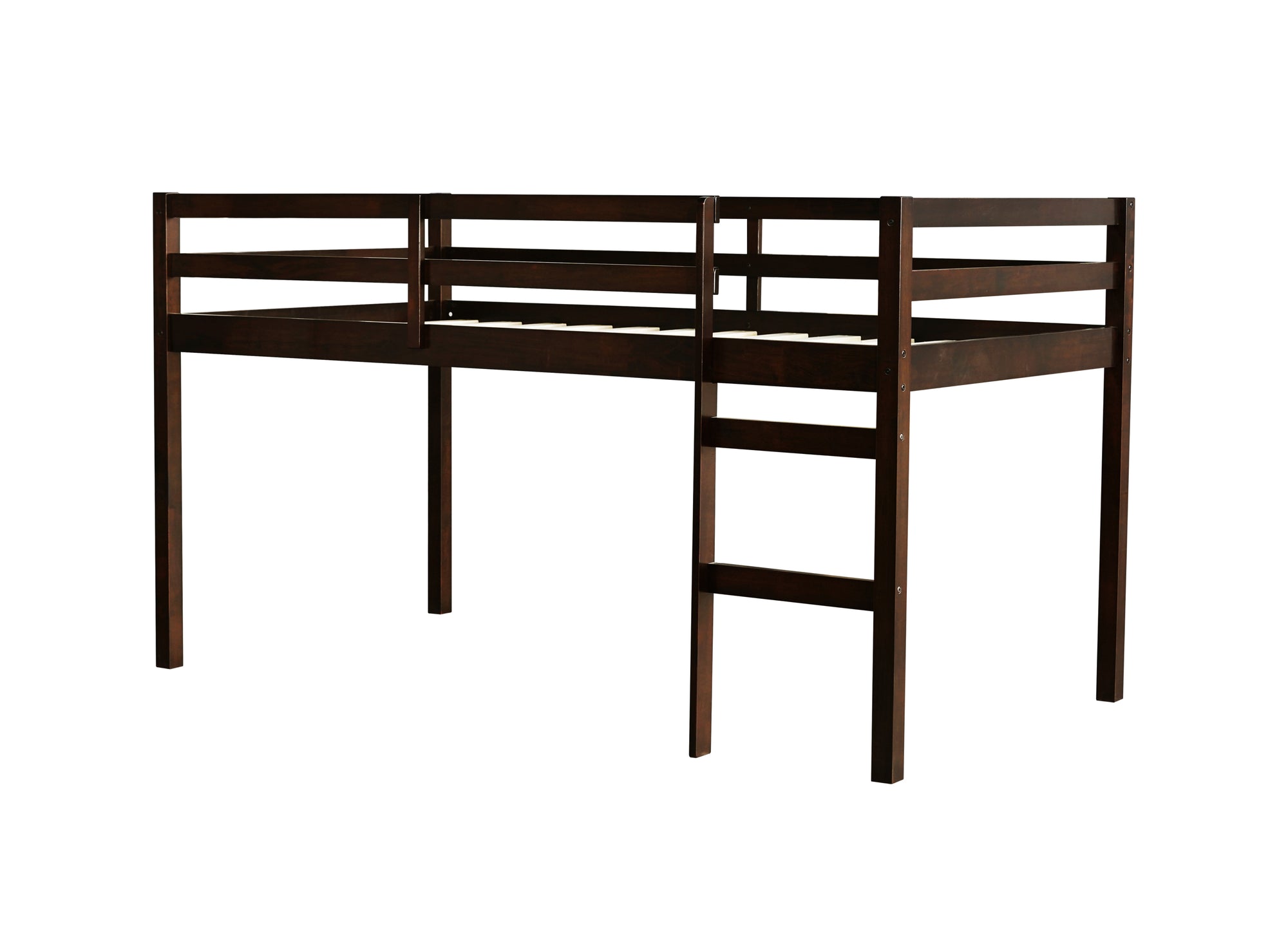 Espresso Twin Loft Bed with Ladder and Strengthened Slats