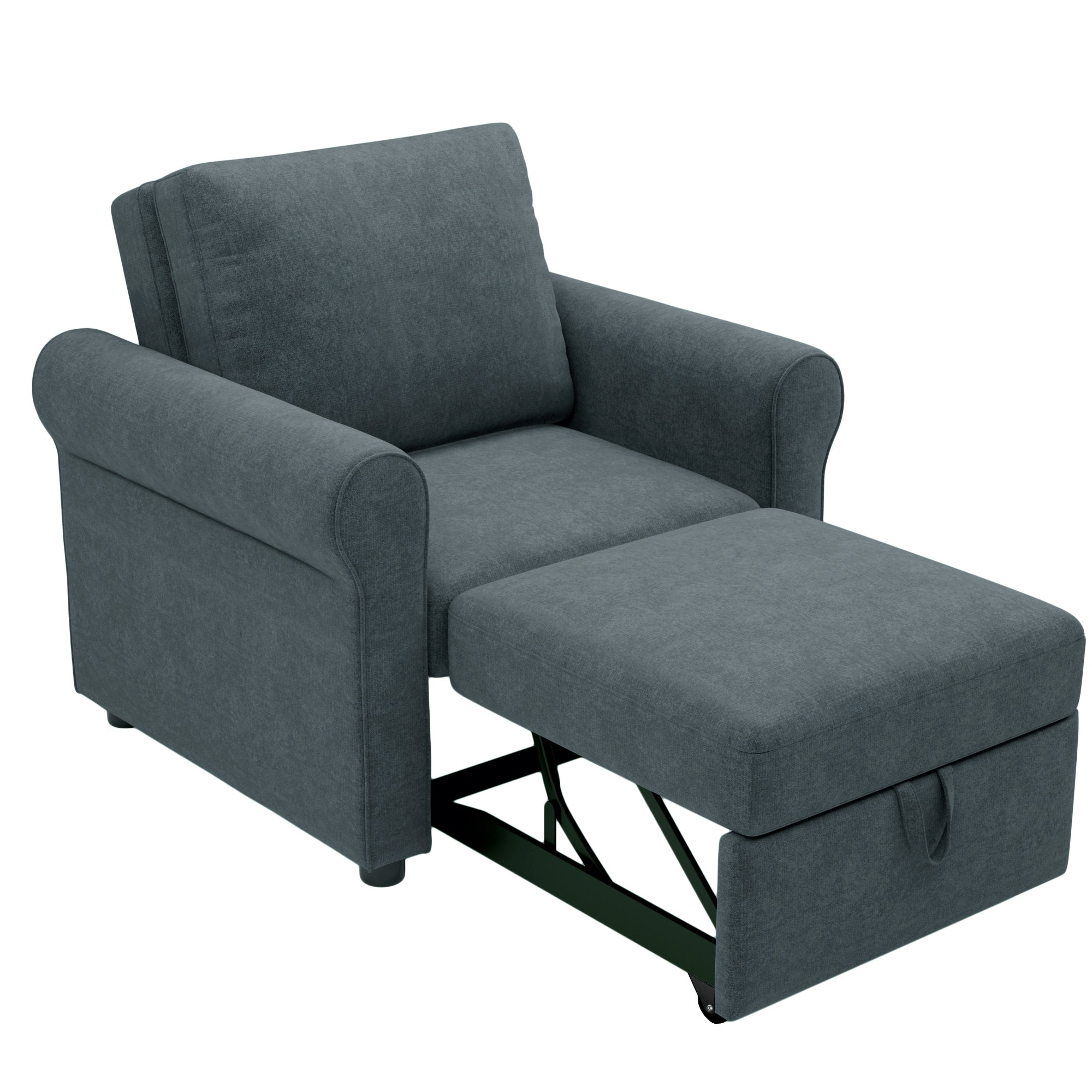 Dark Blue Linen 3-in-1 Convertible Sleeper Chair