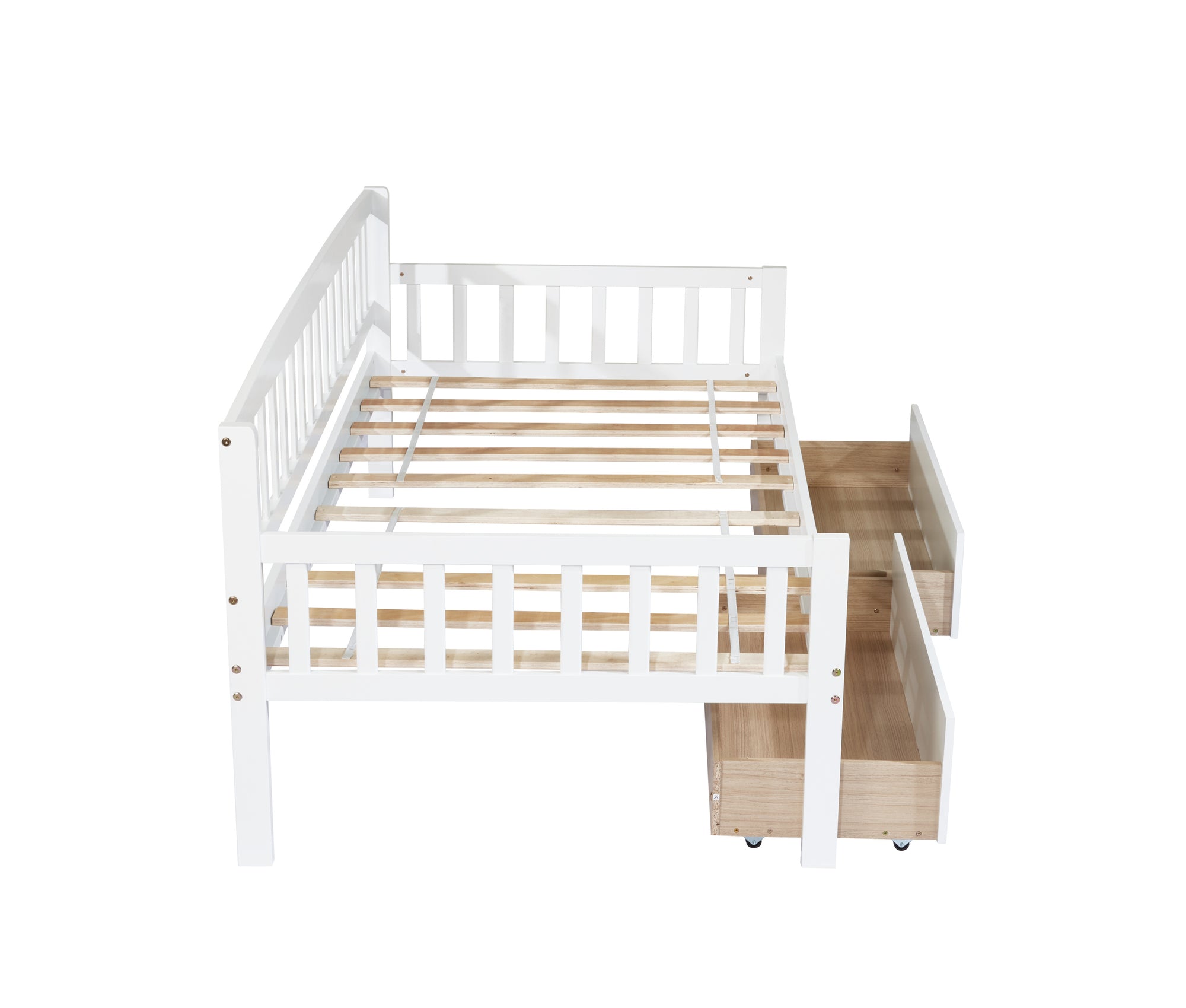 Twin-Size Pine Wood Daybed with Two Storage Drawers In White