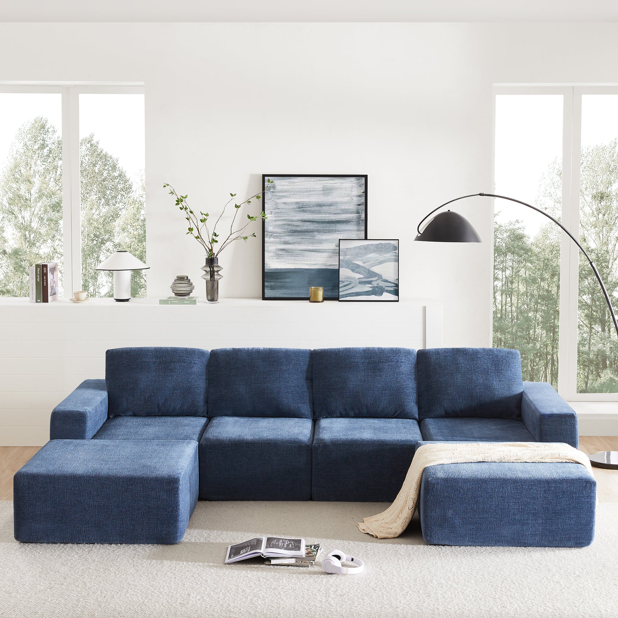 Tangier 6-Seat Modular U-Shaped Sofa in Navy