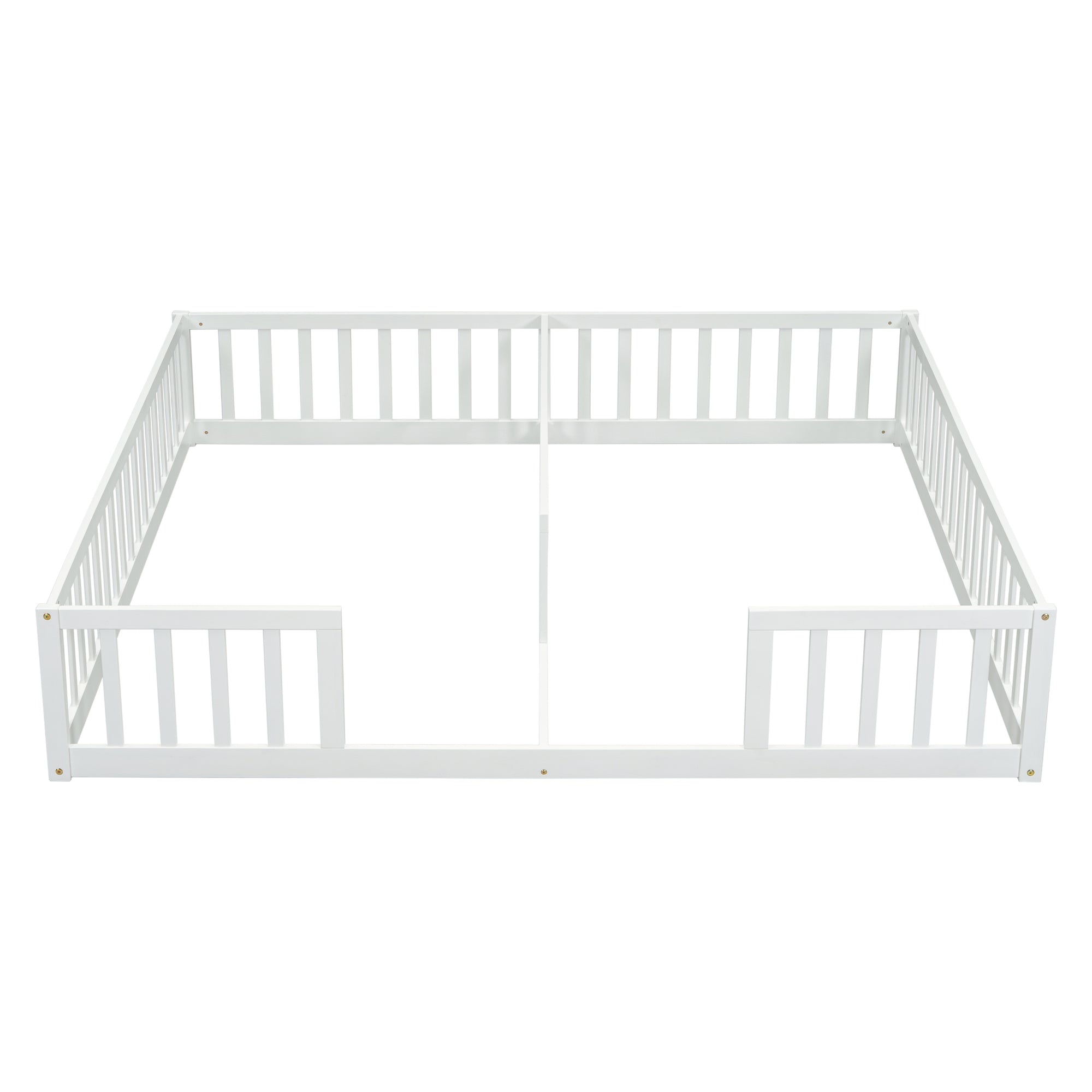 White Double Twin Floor Bed with Guardrails