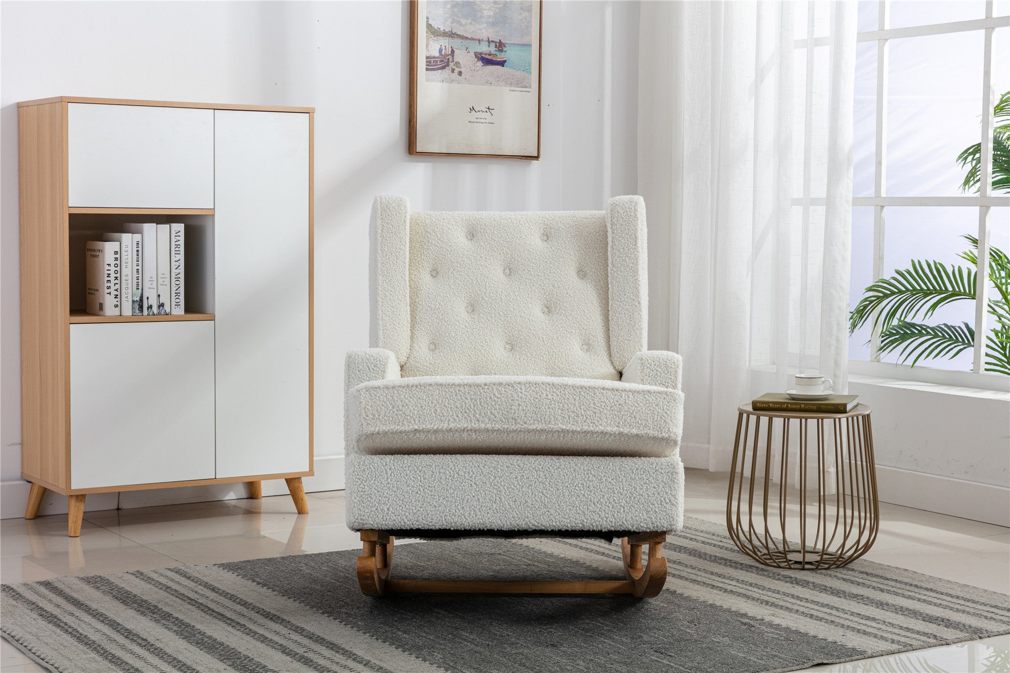 Mid-Century Modern White Teddy Rocking Chair