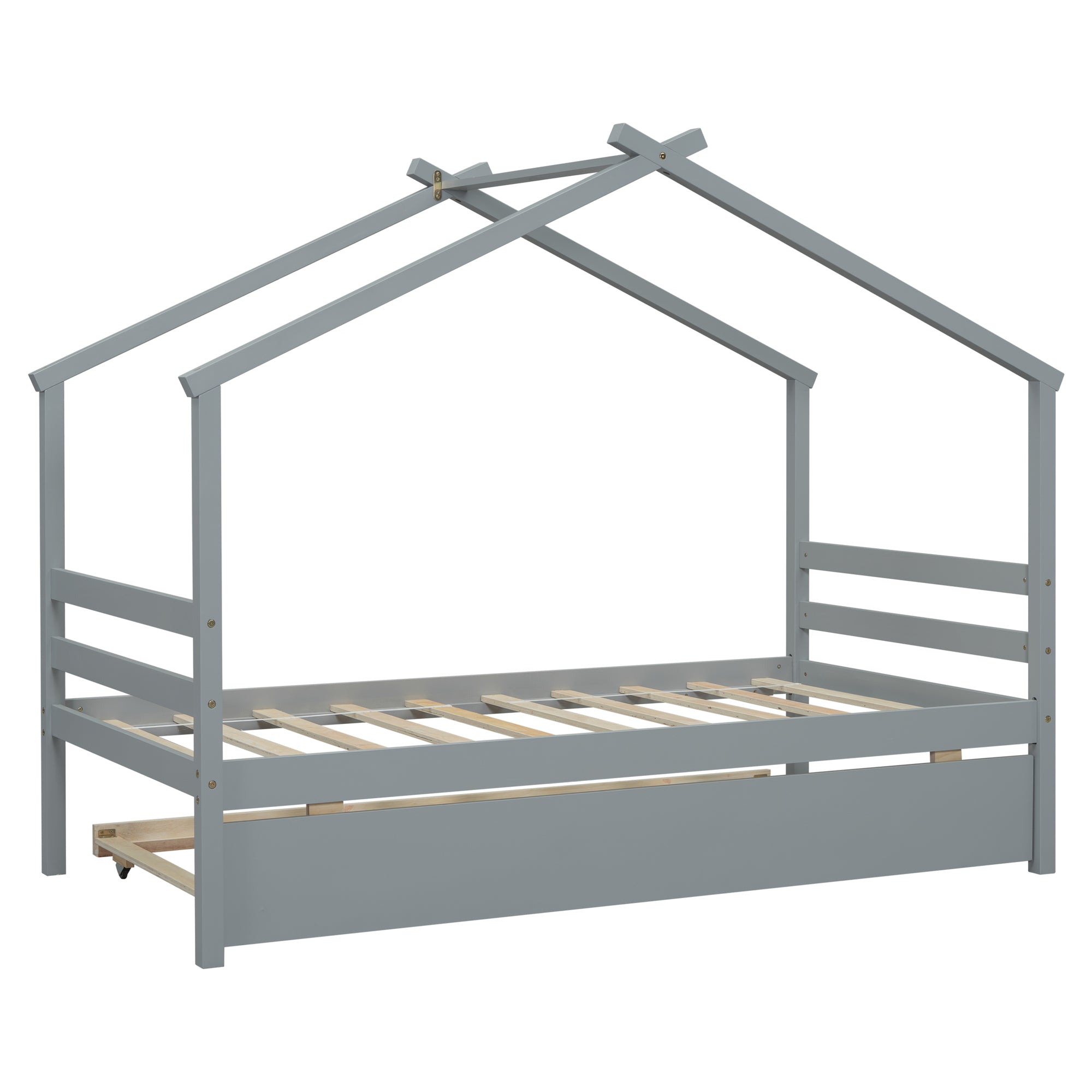 Gray Twin House-Shaped Bed with Pull-Out Trundle