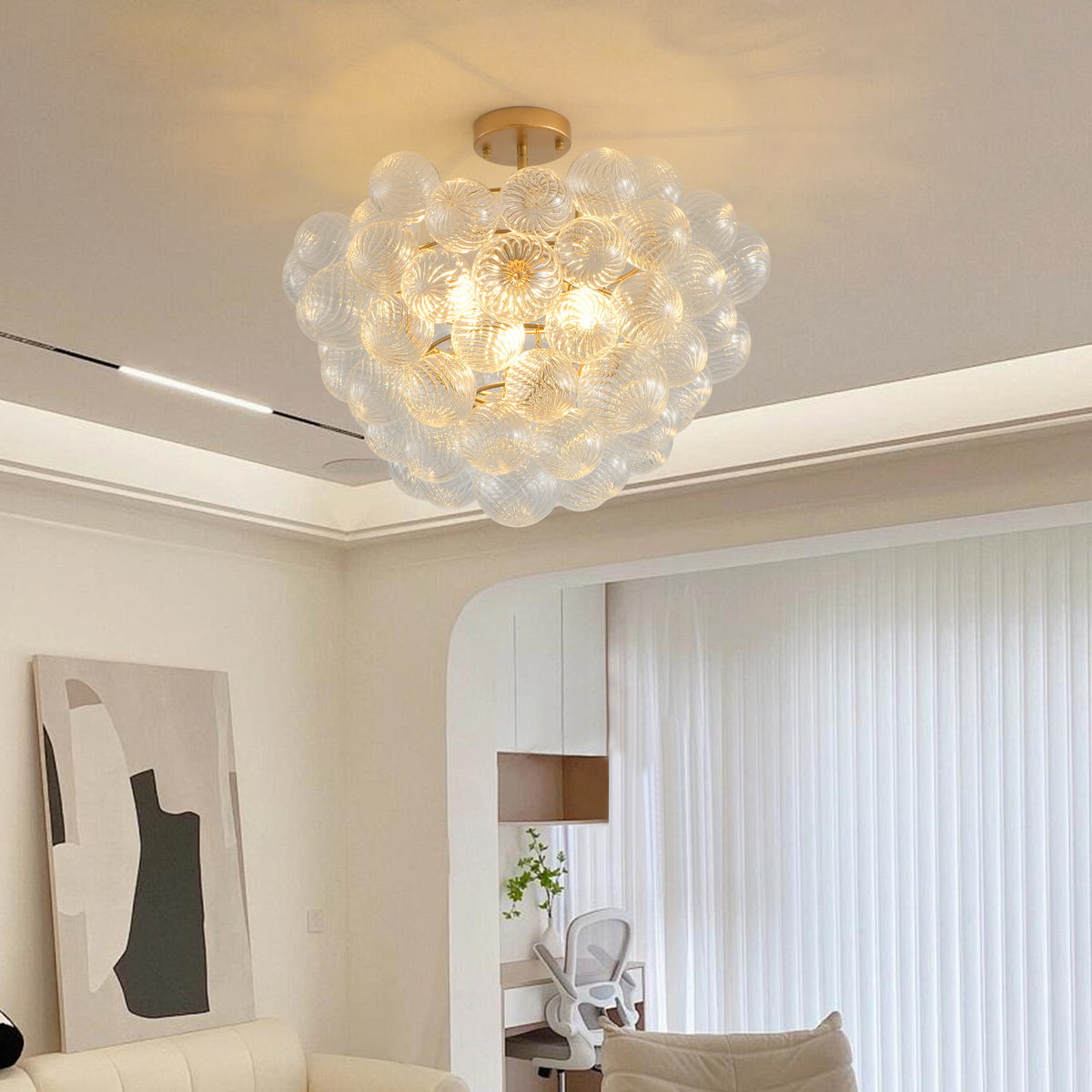 Gold Ceiling Pendant Light with Threaded Clear Glass Globe Shade