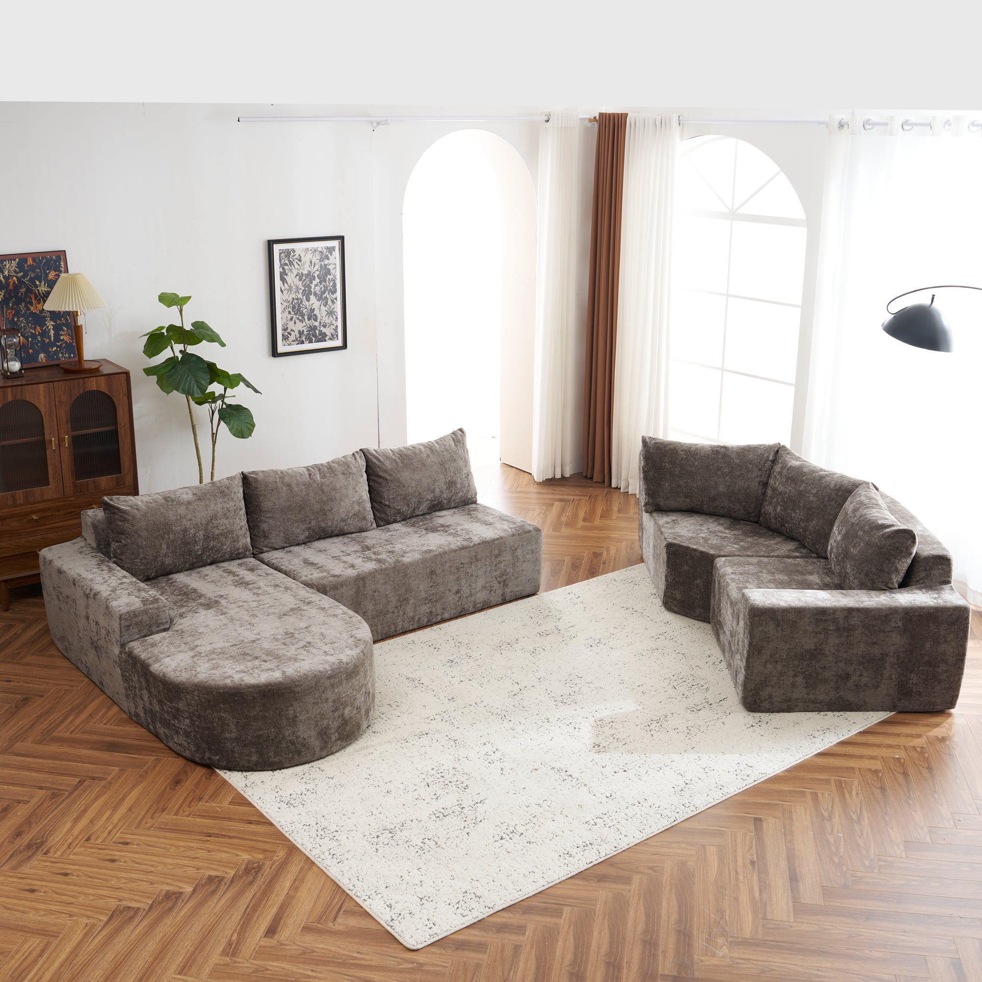 Amalfi Modular Chenille Sectional Sofa in Brown