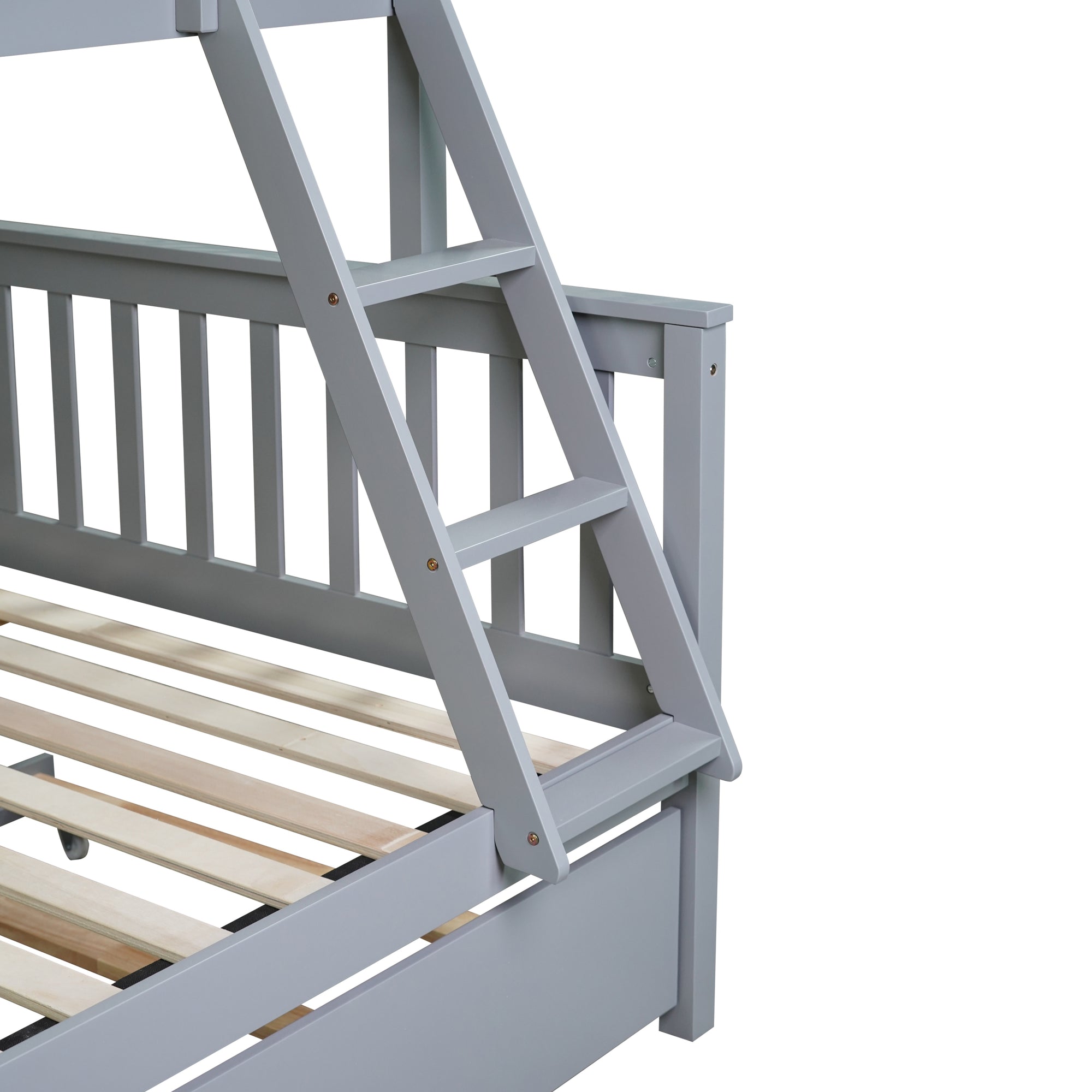 Convertible Gray Twin Over Full Rubber Wood Bunk Bed with Trundle